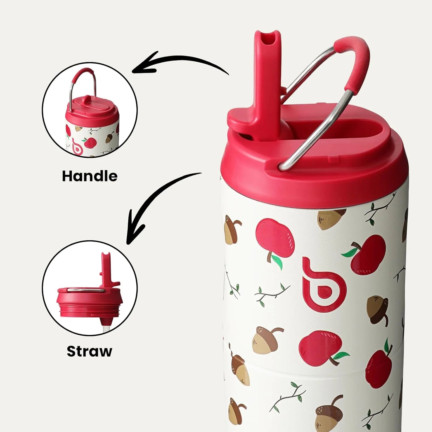 Insulated Water Bottle 24Oz with Straw Lid and Handle for Sports Travel Gym Stainless Steel Water Bottles Double-Wall Vacuum Metal Leak Proof Bpa-Free (Berry)