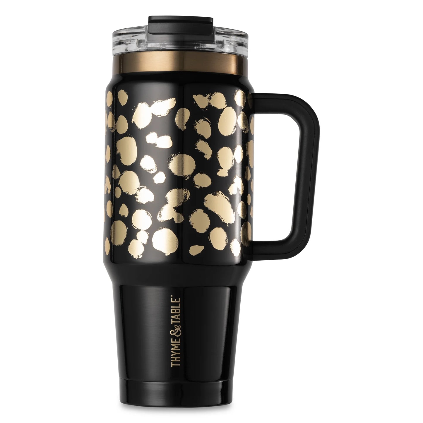 32 Fl Oz Stainless Steel Luna Tumbler with Handle and Dual Straw Lid, Black & Gold Dot