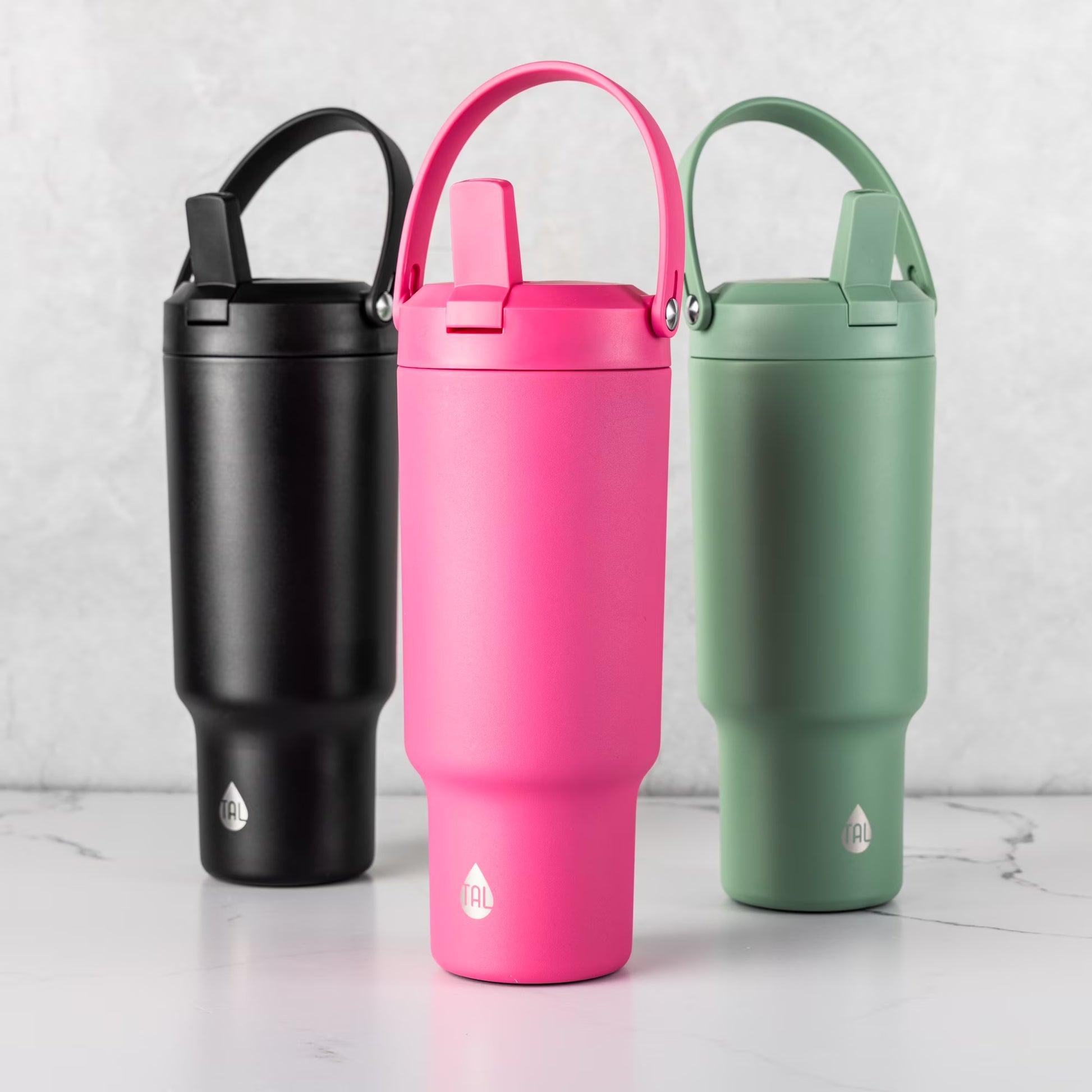 40Oz Stainless Steel Hudson Tumbler with Flip-Up Straw, Bright Pink