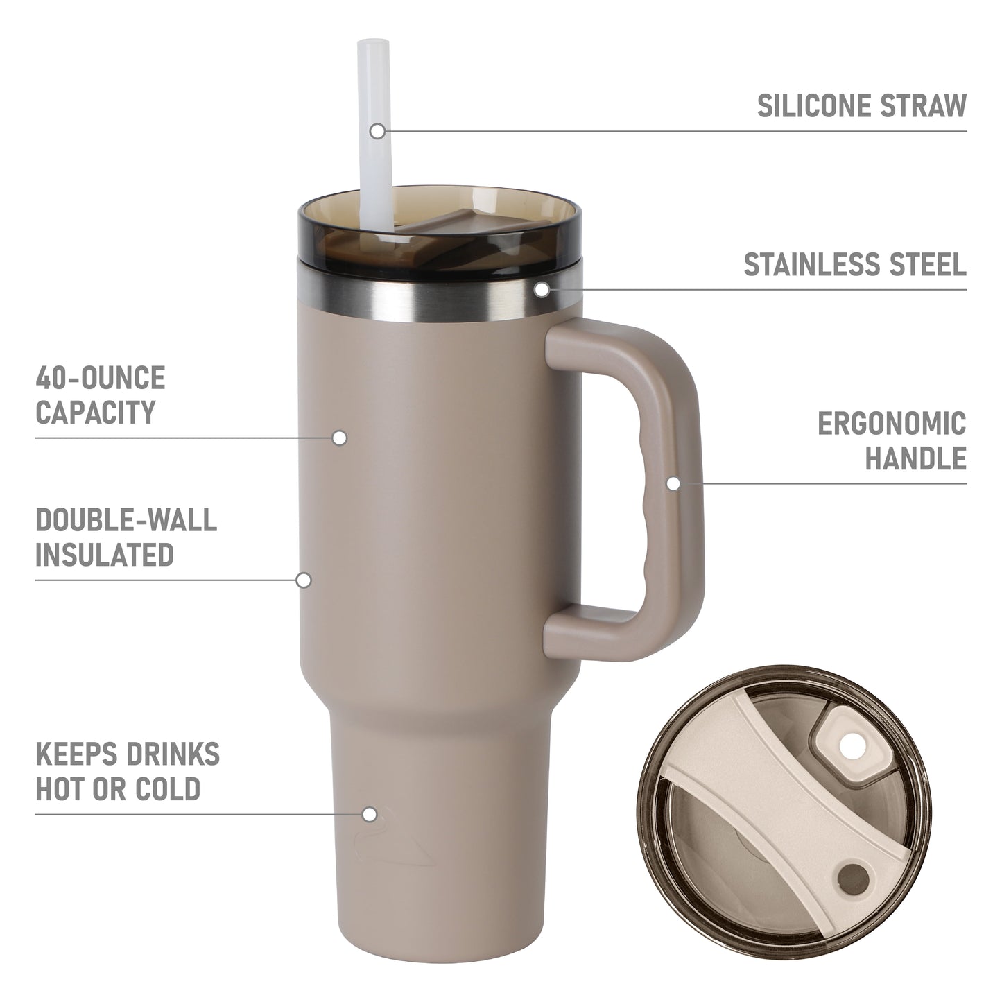 40 Oz Stainless Steel Insulated Tumbler with Handle, Tan