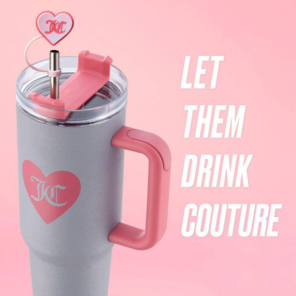Jetsetter 40 Oz. Glitter Silver Stainless Steel Tumbler with Handle and Straw with Topper