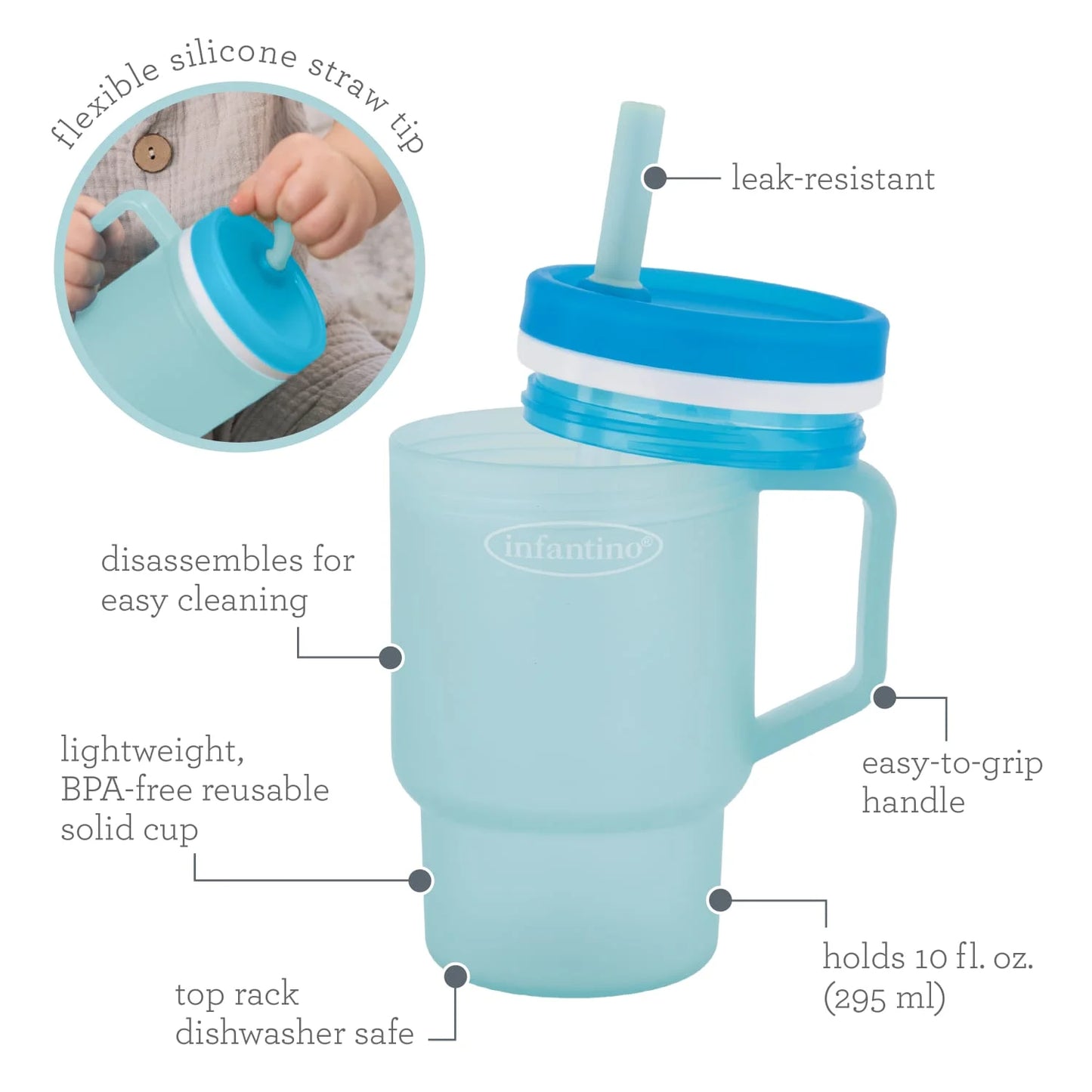 My 1St Tumbler – Adorable 10 Oz. Training Cup with Toddler-Friendly Straw and Handle, Moody Blue