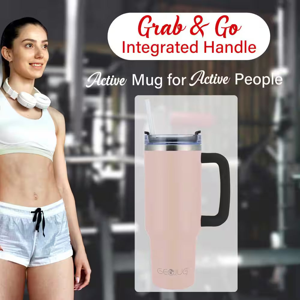 40 Oz. Insulated Pink Stainless Steel Tumbler with Lid and Straw