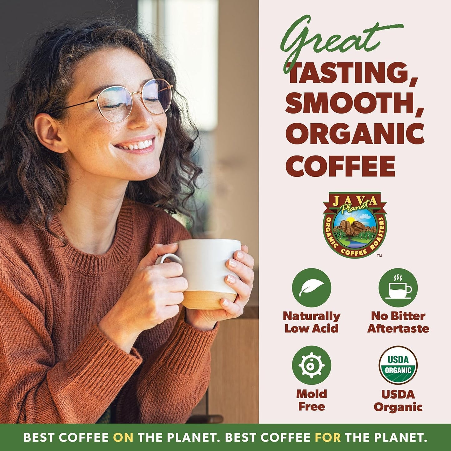 Low Acid Organic Coffee – Whole Bean, Mold-Free & Stomach Friendly by Java Planet, Peruvian Single Origin Half Caff Coffee, Medium Dark Roast, Arabica Gourmet Coffee Grade A, 1LB Bag