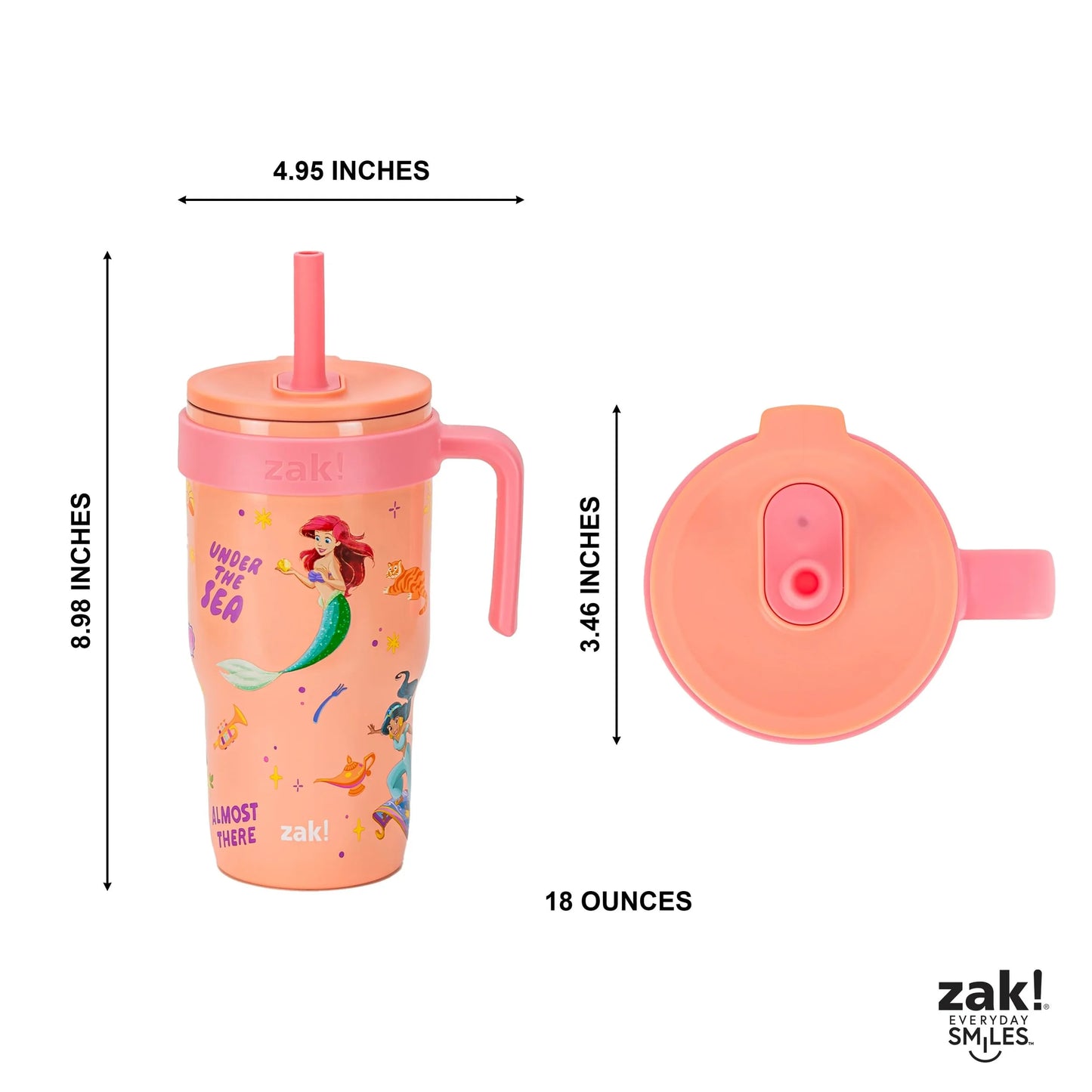 18Oz Princess Kids Straw Handle Tumbler, Stainless Steel Vacuum Insulated Cruiser Tumbler with Silicone Straw Utilizing Leak-Proof Valve, Travel Straw Tumbler with Handle