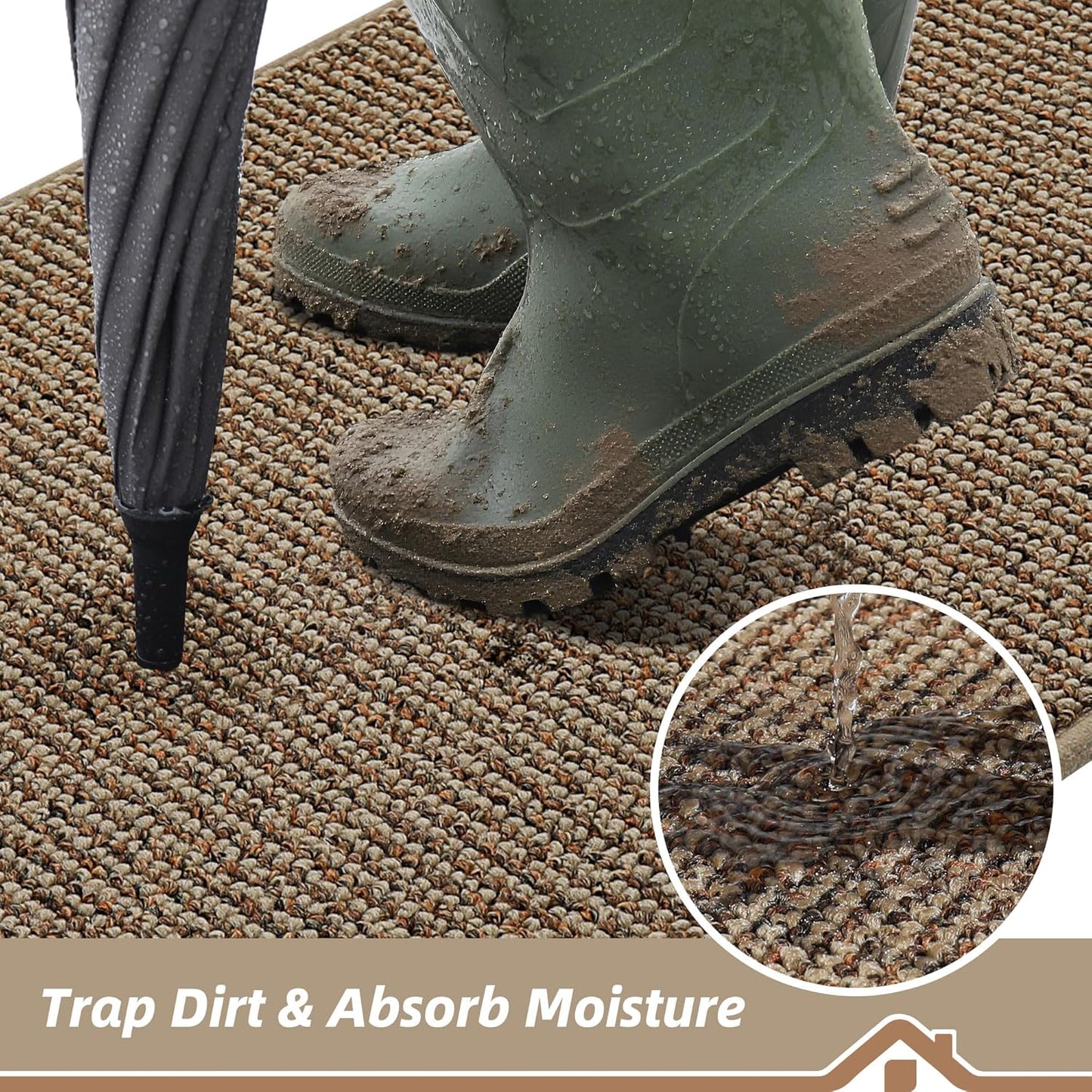 BEQHAUSE Dirt Trapper Door Mat 24" x 60", Non-Slip Washable Doormats Entrance Mat, Dirt Resistant and Absorbent Welcome Mat, Low Profile Floor Mats for Front Back Door and Entryway, Beige