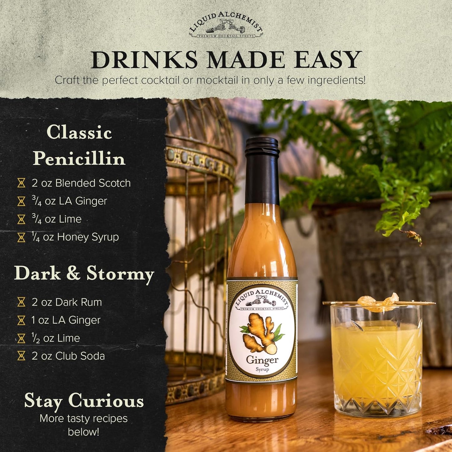 Liquid Alchemist Ginger Syrup for Cocktails - Real Ingredients Make our Liquid Ginger Puree for Cocktails the Perfect Moscow Mule Cocktail Syrup - Our Moscow Mule Mixer is Non-GMO, & Vegan (12 oz)