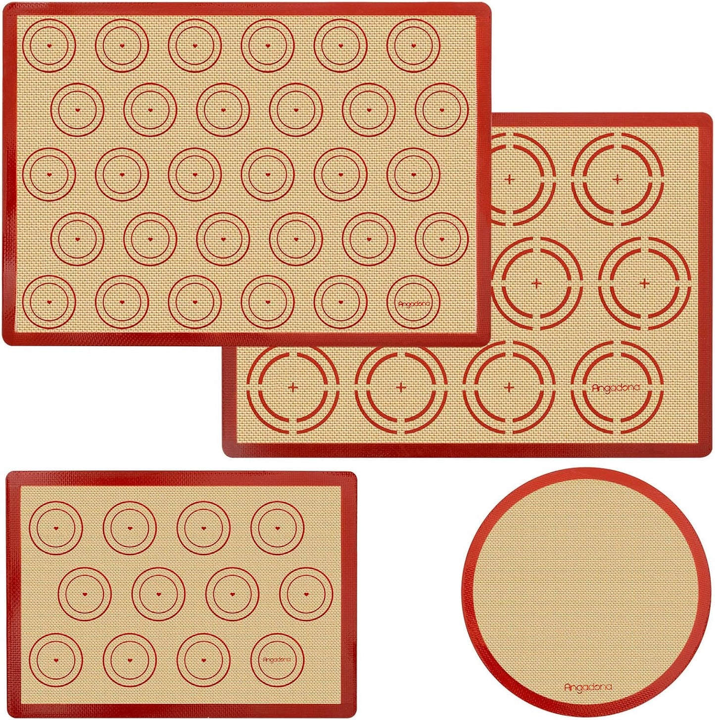 Silicone Baking Mat Set of 4, Easy Clean & Non-Stick Food Grade Reusable Baking Mat, Silicon Baking Mats Oven Liner Sheet, Round & Square Cake Mat, Pastry Board Rolling Dough Mats for Macaron Cookie