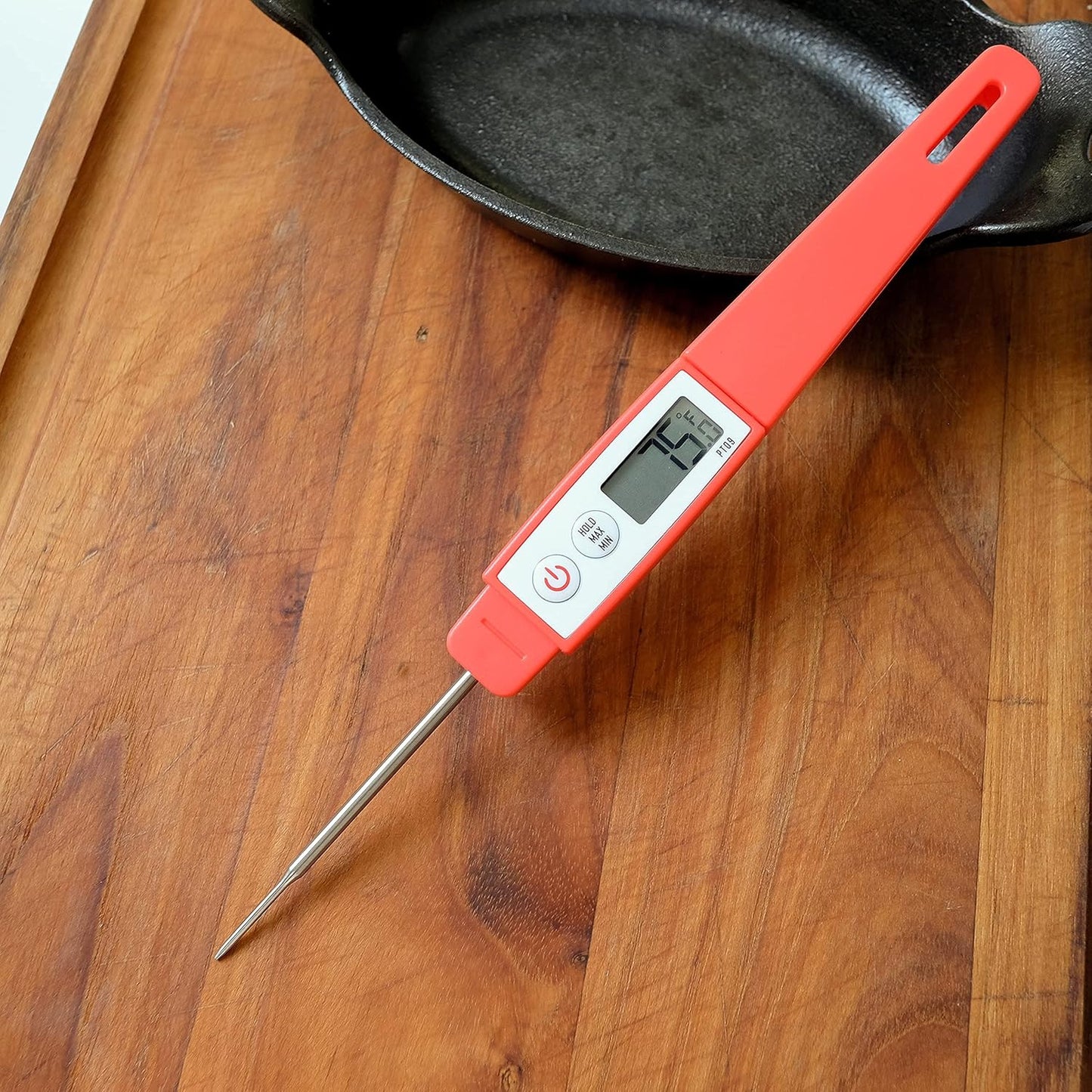 Lavatools PT09 Super-Quick Commercial Grade Digital Thermometer for Cooking, Meat, Candy, Candle, Liquid, Oil, 4.5" Compact Probe, Splash Proof, °C/°F Toggle, Hold Function - Sambal