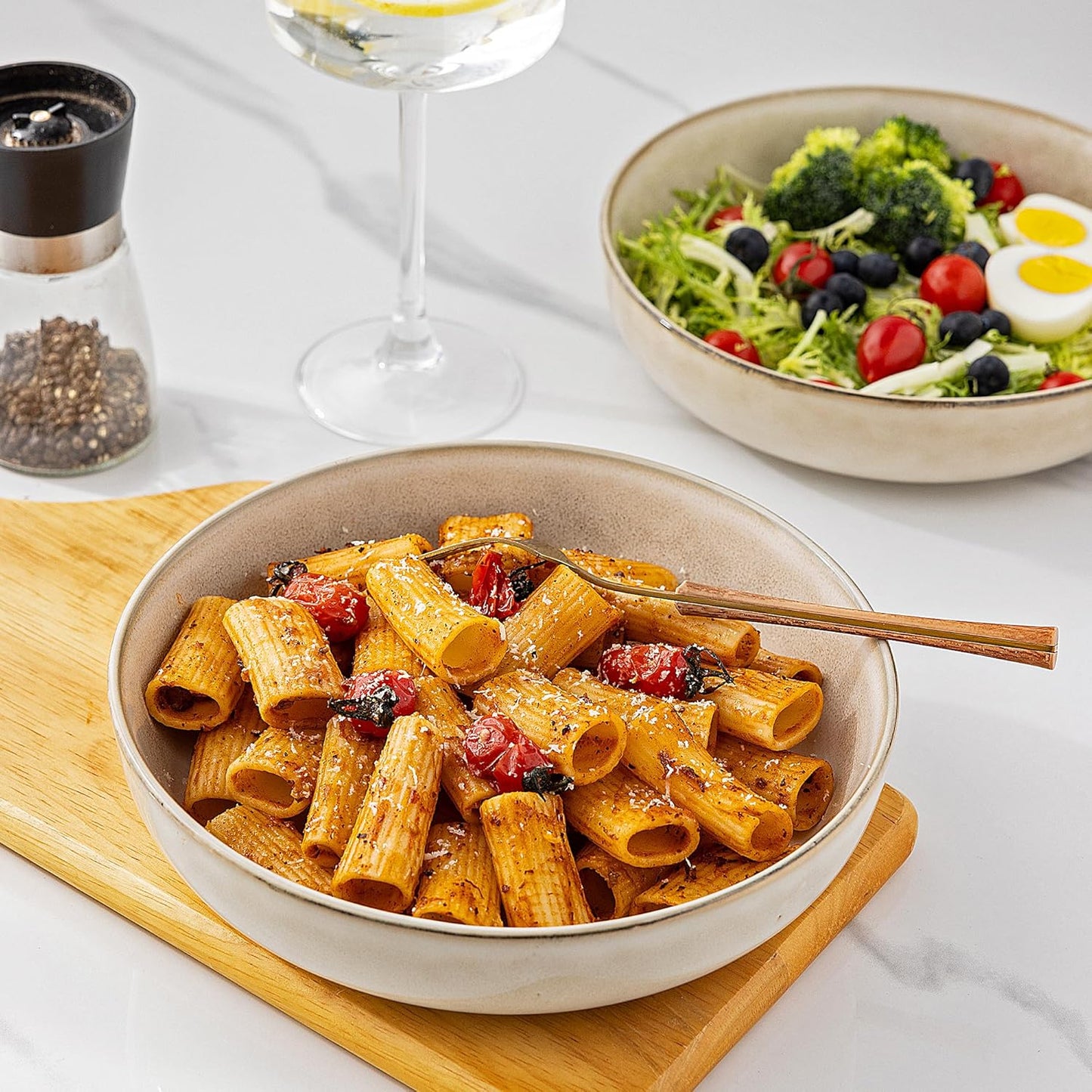 GBHOME 9'' Large Ceramic Pasta Bowls, 38oz Stoneware Pasta Serving Bowls Set of 4 for Kitchen, Wide Bowls for Fruit,Pasta,Salad,Oatmeal,Meal, Microwave Safe, Reactive Glaze-Cappuccino