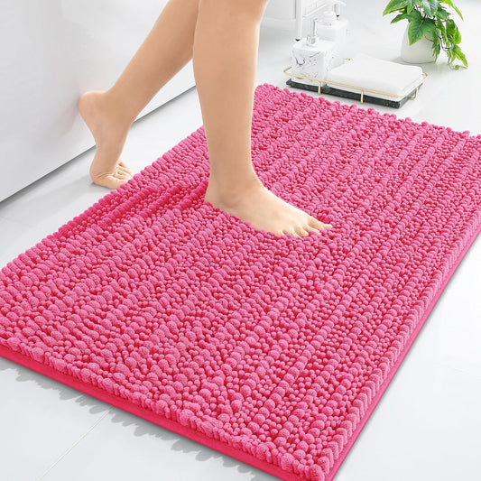 Arotive Luxury Chenille Bathroom Rug Mat, Extra Soft Thick Absorbent Shaggy Bath Rugs, Non-Slip Machine Wash Dry, Plush Bath Mats for Bathroom, Shower and Tub, 36x24, Deep Pink