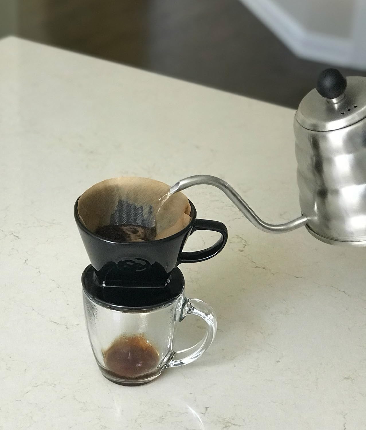 Coffee Pour Over Single Cup Ceramic Brewer Coffee Maker (Black)
