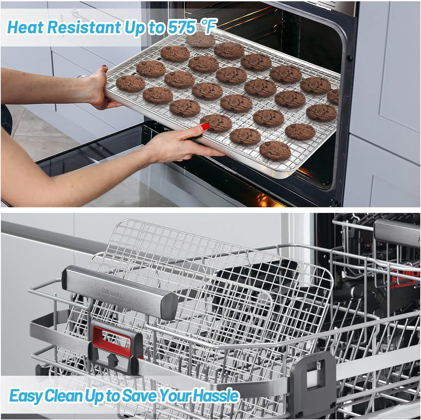 TeamFar Cooling Rack Set of 4, Stainless Steel Grid Cooking Roasting Racks for Various Size Baking Sheet Toaster Oven Pan, Healthy & Heavy Duty, Mirror Finish & Dishwasher Safe