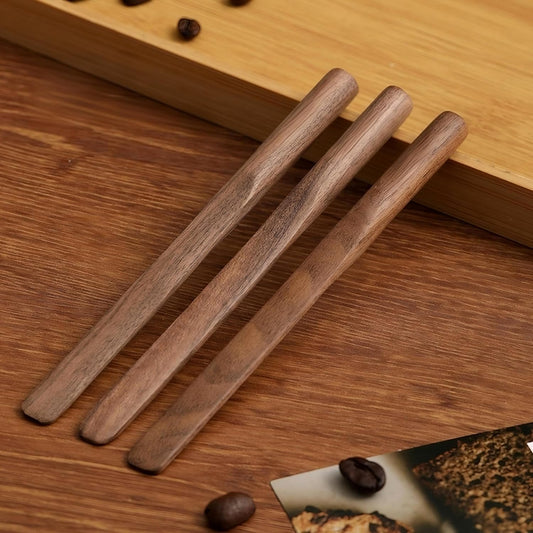 Solid Black Walnut Wood 3Pcs 6" Coffee Stirrers¡¼Rounded Handle¡½ | Reusable & Multifunctional for Hot/Cold Beverages (Coffee, Milk, Oatmeal), Cooking(jam, peanut butter Spreader)