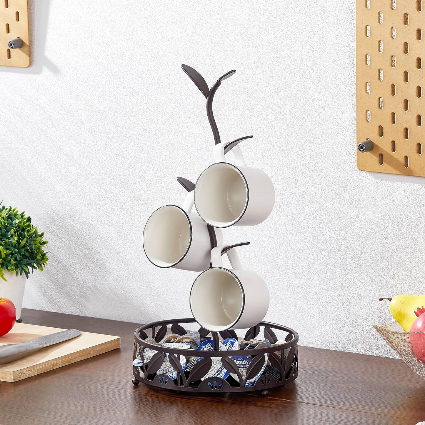 ALLCENER Mug Holder Stand, Countertop Mug Tree, Coffee Pod Holder with Mug Rack, Coffee Counter Bar Accessory & Kitchen Organizer