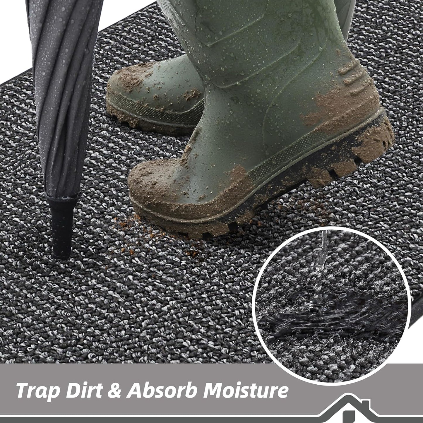 BEQHAUSE Dirt Trapper Door Mat 24" x 60", Non-Slip Washable Doormats Entrance Mat, Dirt Resistant and Absorbent Welcome Mat, Low Profile Floor Mats for Front Back Door and Entryway, Charcoal