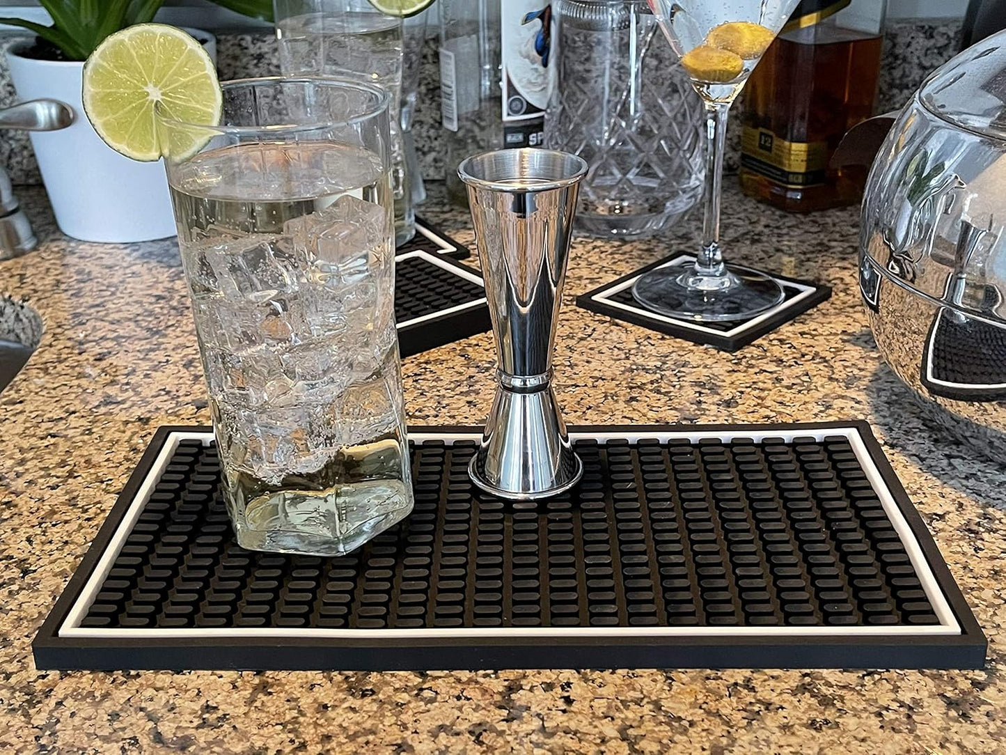Highball & Chaser Bar Mat 12in x 6in. 1cm Thick Durable and Stylish Bar Mat for Spills, Service Mat for Coffee, Bars, Restaurants CounterTop Dish Drying Mat, Glass Drying Mat (1 pack)