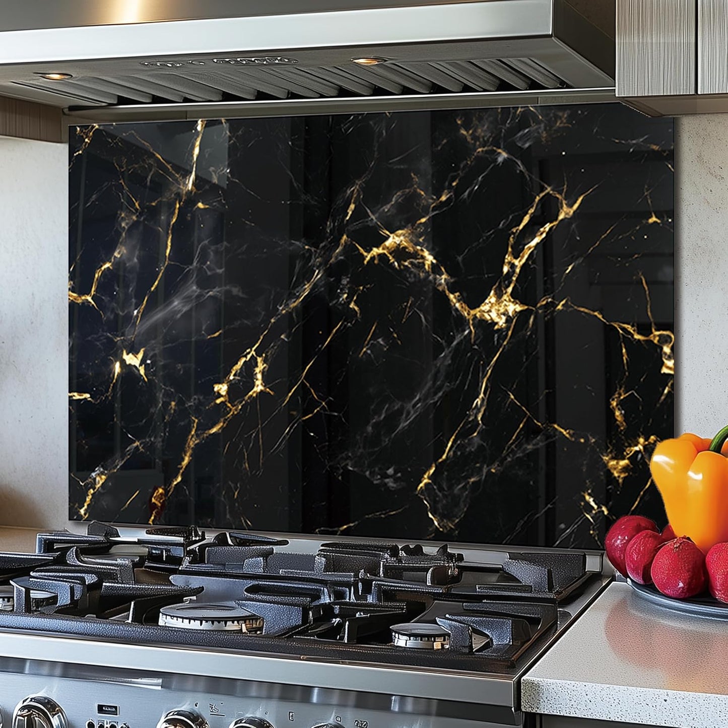 DAIFURONGE Tempered Glass Backsplash For Kitchen Behind Stove,Black Marbling Stove Backsplash Top Cover,Easy to Clean Glass Splashback, Sink Cover Splash Guard,Home Kitchen Wall Decor (30"x30"(76.2x76.2cm))
