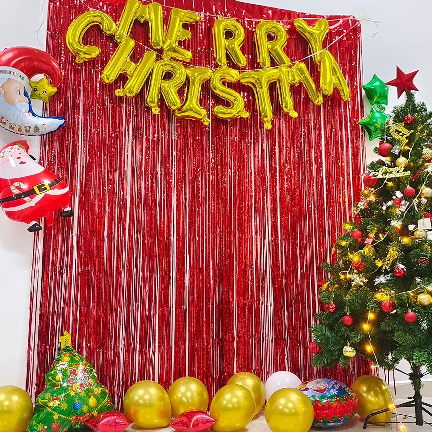 Foil Fringe Curtain 4th of July Decorations - Red Blue Metallic Tinsel Photo Booth Backdrop Party Steamers Curtains for Birthdays Christmas New Years Valentines Bachelorette Parties