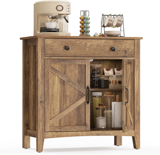VASAGLE LIRY Collection - Buffet Cabinet, Coffee Bar Cabinet with a Drawer, Adjustable Shelf, Sideboard Storage with Cable Hole, Drawer Divider, Honey Brown UBBK341K01