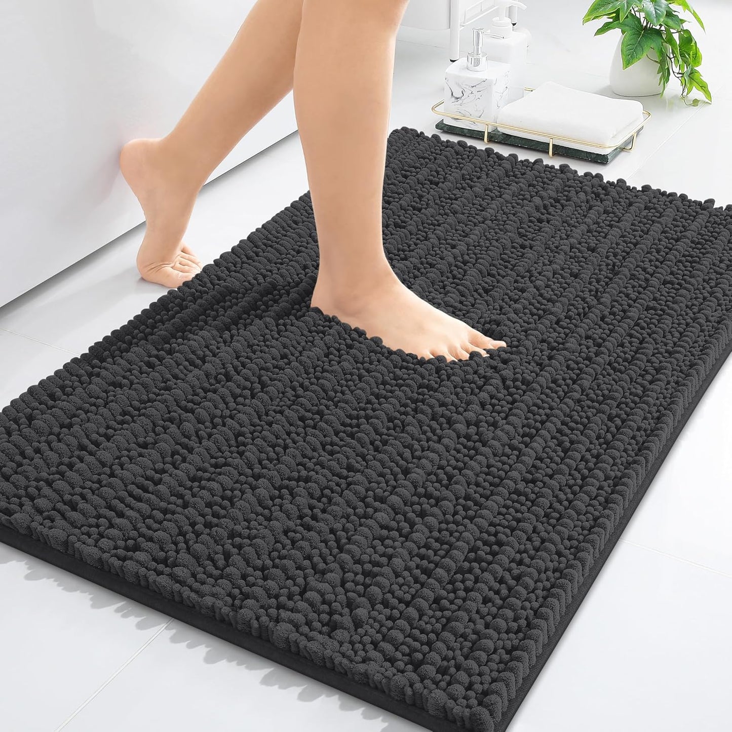 Arotive Luxury Chenille Bathroom Rug Mat, Extra Soft Thick Absorbent Shaggy Bath Rugs, Non-Slip Machine Wash Dry, Plush Bath Mats for Bathroom, Shower and Tub, 30x20, Dark Grey