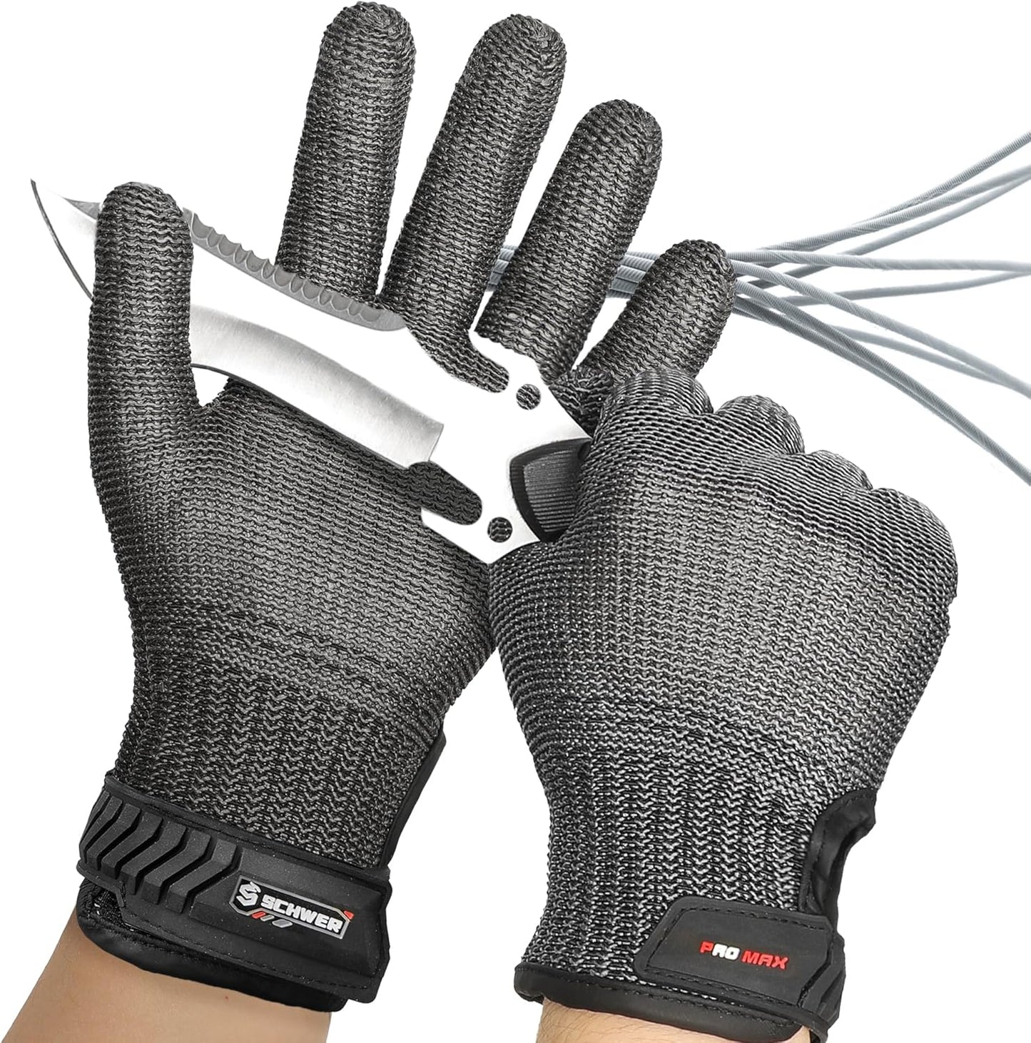 Schwer Ultimate Cut Resistant Gloves Beyond ANSI A9, Reinforced Stainless Steel Glove, Food Grade Mesh Metal Gloves for Butcher Meat Cutting, Oyster Shucking, Mandoline, PR1708 (L, 50 Pairs)