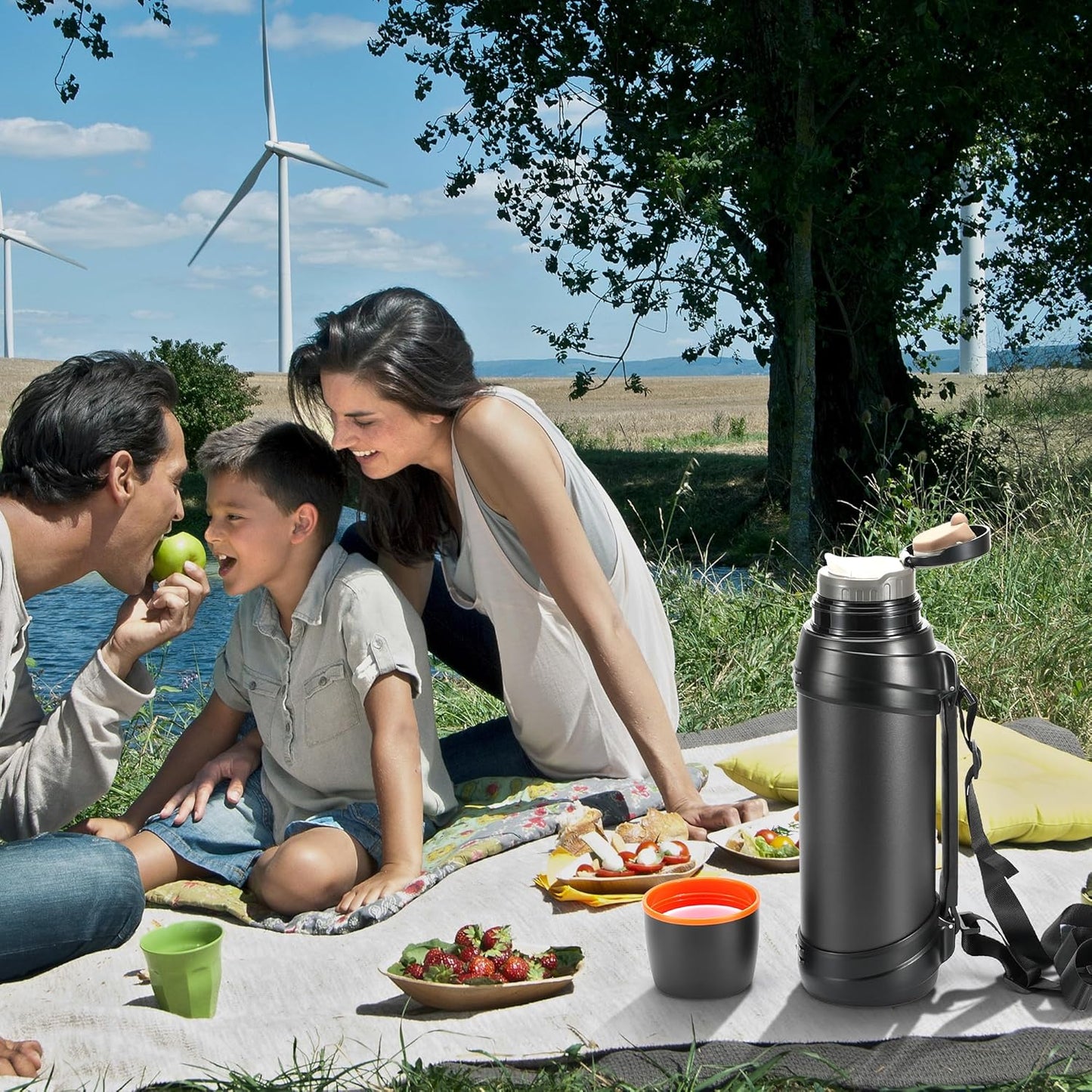 85oz Large Coffee Thermoses for Travel - Insulated Water Jug Classic Vacuum Bottle with Plastic Cup - Stainless Steel Thermos for Hiking Fishing