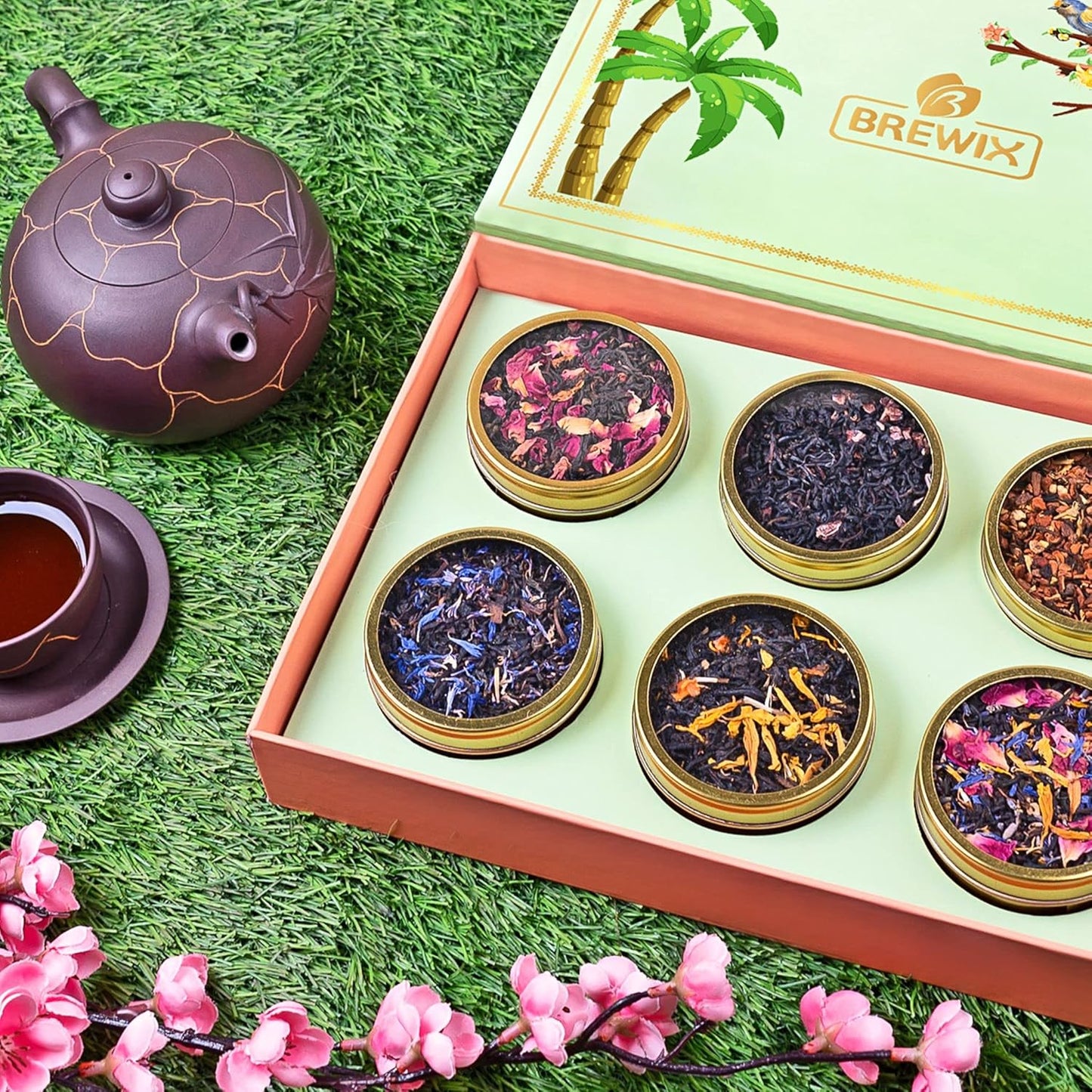 BREWIX, Discover Bliss Premium Assorted Tea Gift Set for Women (6 Premium Teas / 75+ Cup) | Tea Gift Sets For Tea Lover | Tin Caddy Presentation Box | Gifts for Her | Gifts for Women
