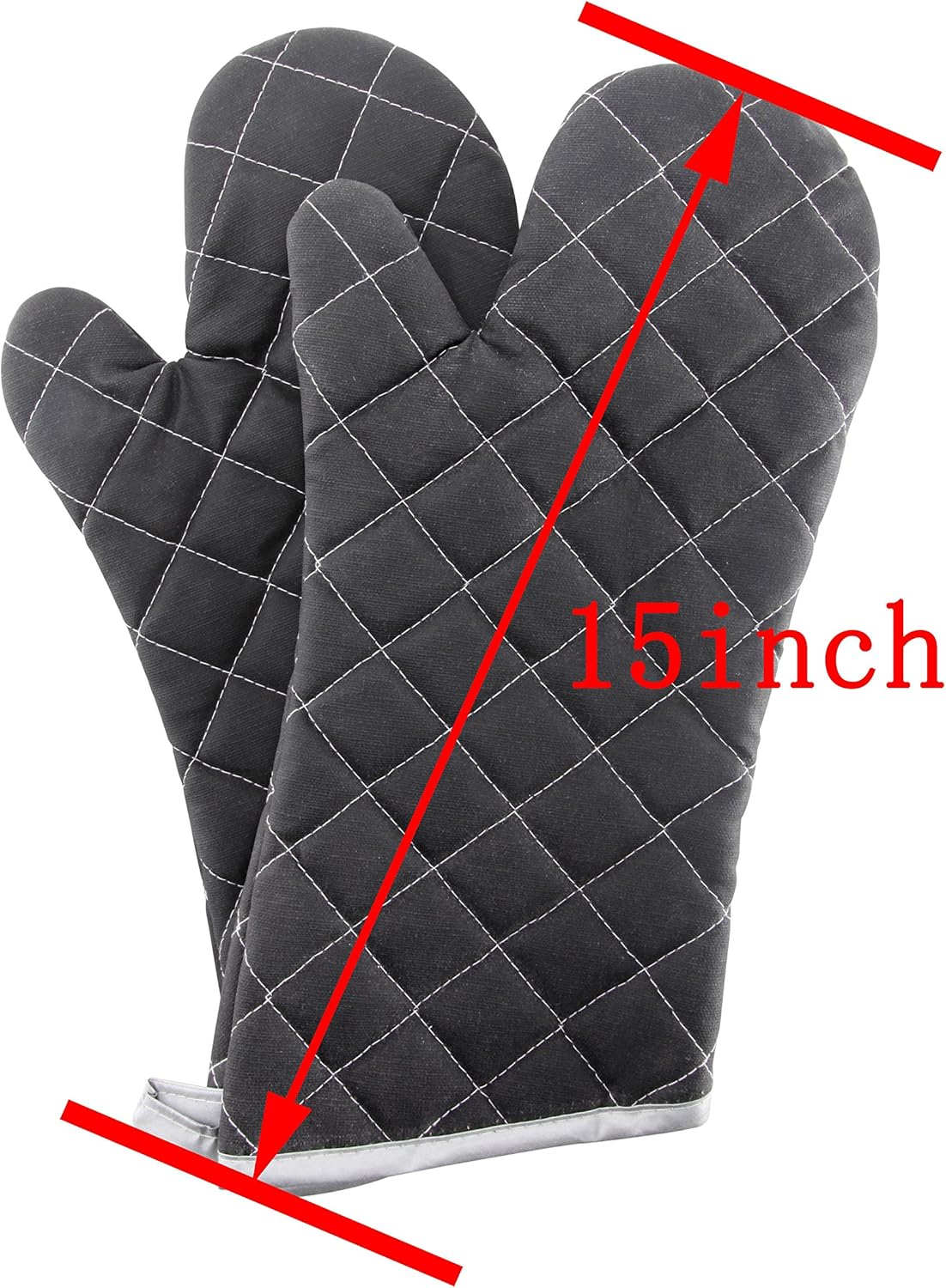 Oven Mitts Flame Retardant Mitts Heat Resistant to 425 °F 15 Inch Kitchen Mitt Black Color 2-Pack