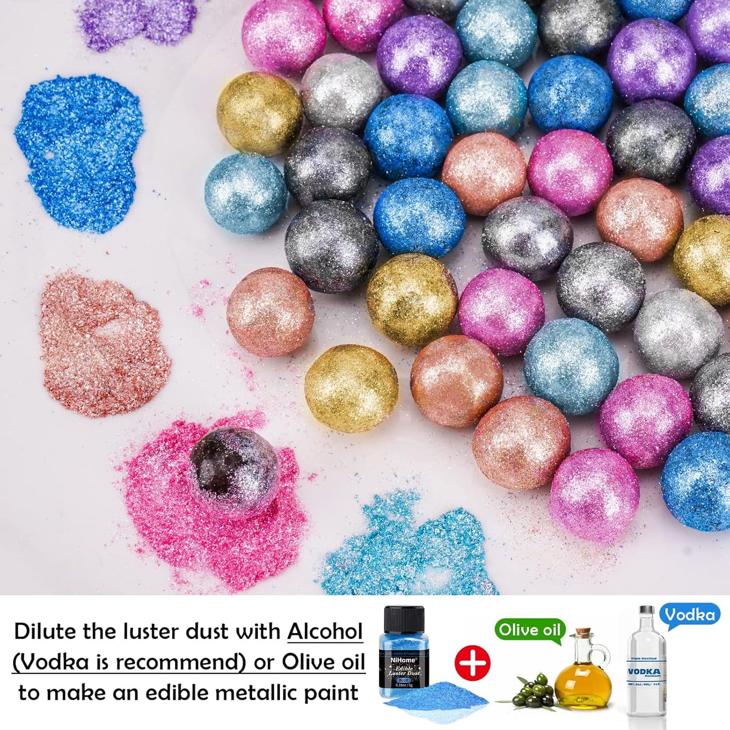 NiHome Edible Food-Grade Glimmer Powder Glitter Luster Dust Metallic Food Decorating Sprinkle Glimmery Dust for Drink Wine Beverage Cake Candy Dessert Bakery Restaurant Vegan (0.18oz/5g, Blue)