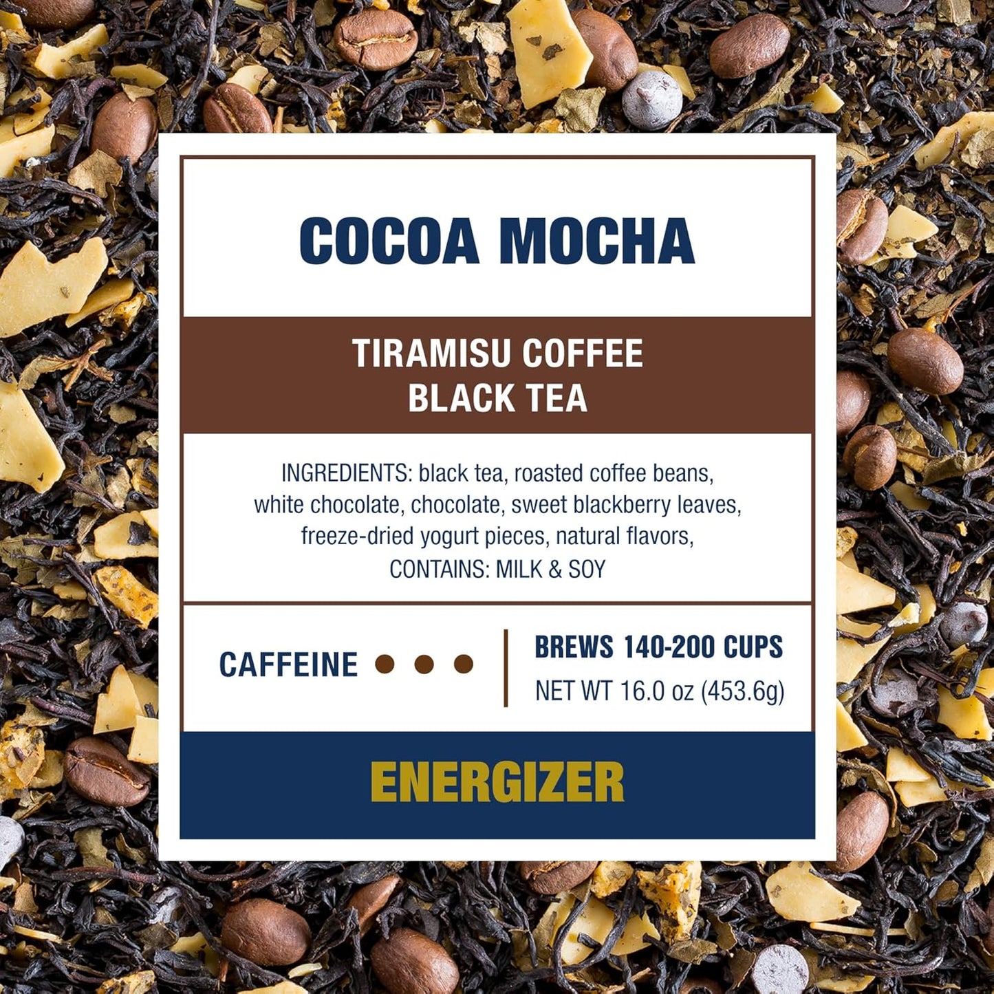 Tiesta Tea - Cocoa Mocha, Loose Leaf, Tiramisu Coffee Black Tea, Premium Blend, High Caffeinated Holiday, Make Hot or Iced Brews Up to 200 Cups, 16 Ounce Resealable Bulk Pouch