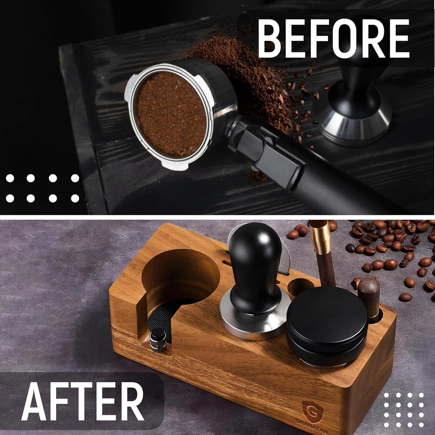 Espresso Tamping Station, Acacia Wood Tamper Station, 54-58 MM Coffee Tamper Holder, Espresso Machine Accessories