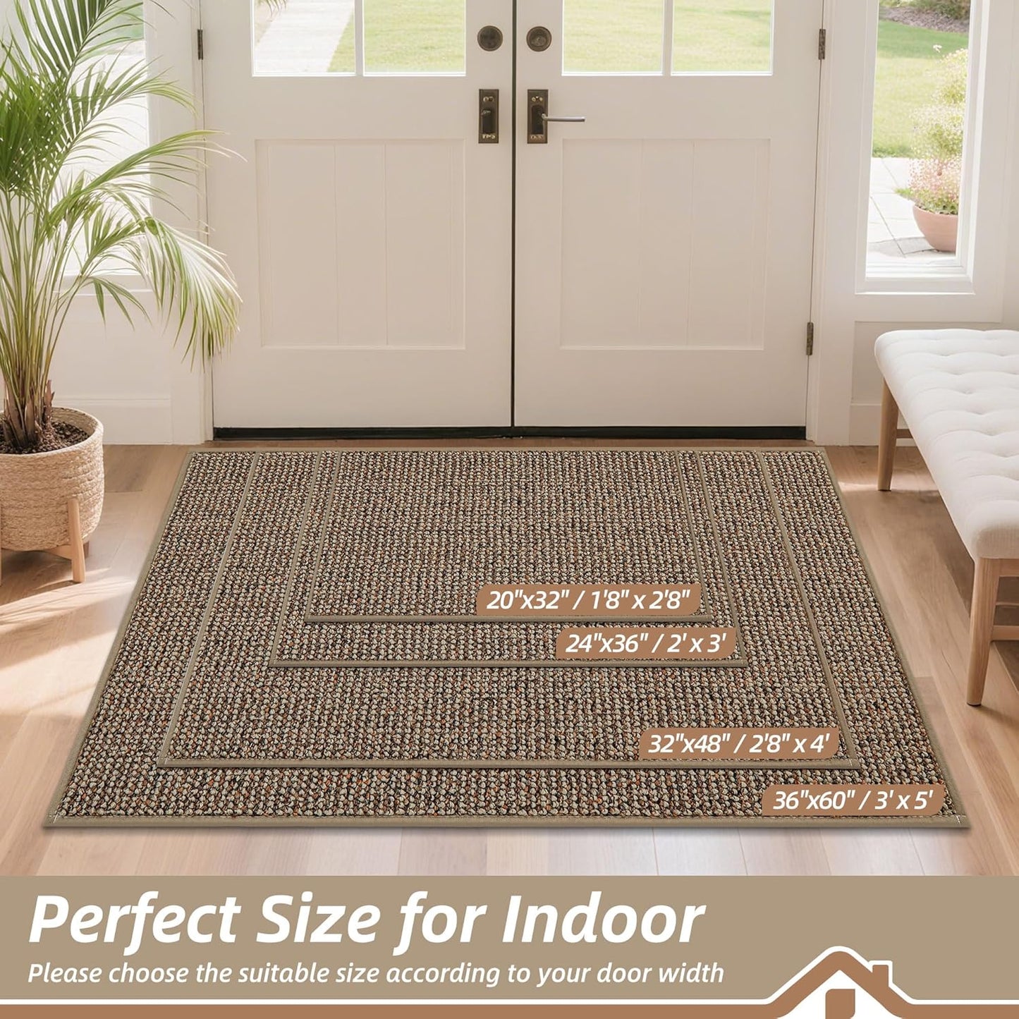 BEQHAUSE Dirt Trapper Door Mat 24" x 36", Non-Slip Washable Doormats Entrance Mat, Dirt Resistant and Absorbent Welcome Mat, Low Profile Floor Mats for Front Back Door and Entryway, Beige