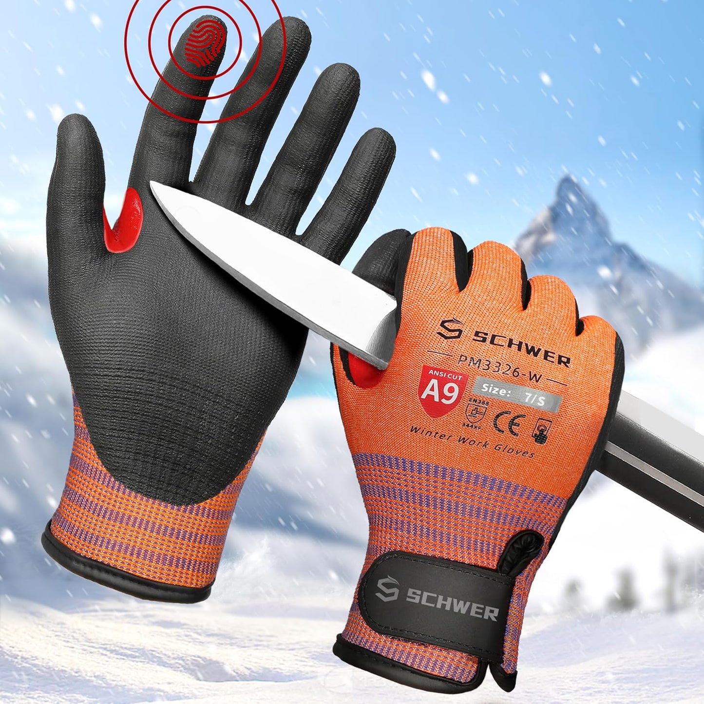FreezeGuard-X Winter Work Gloves for Men and Women, ANSI A9 Cut Resistant Gloves for Extreme Protection, Freezer Glove With Super Grip, Touchscreen, Thermal Insulated, PM3326-W (S,1 Pair)