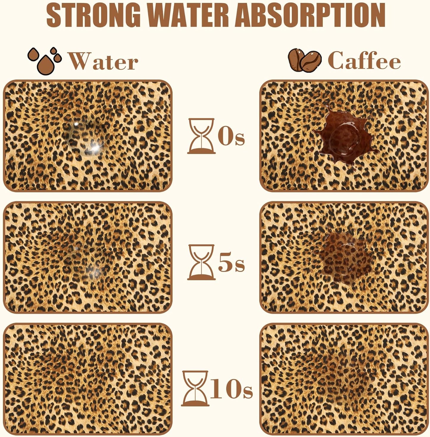Leopard Print Dish Drying Mat for Kitchen Counter Coffee Bar Mat Hide Stain Absorbent Rubber Backed Coffee Maker Espresso Machine Accessories 11.8 x 19.7 Inch