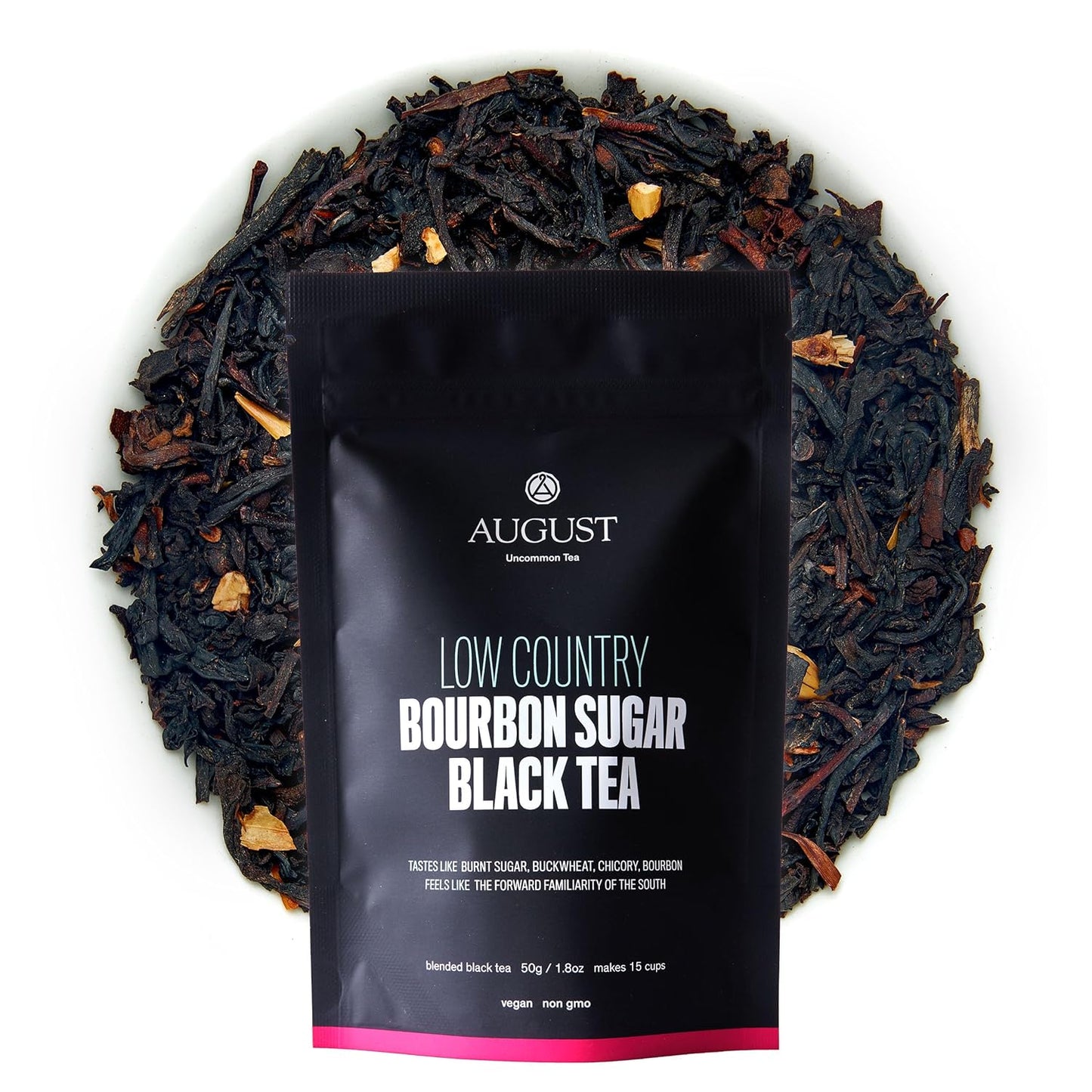 August Uncommon Low Country Bourbon Sugar Black Tea – Vegan, Non-GMO Loose Tea Leaves – Wild Flavor in a 1.75oz Resealable Pouch (Makes 15-30 Cups)