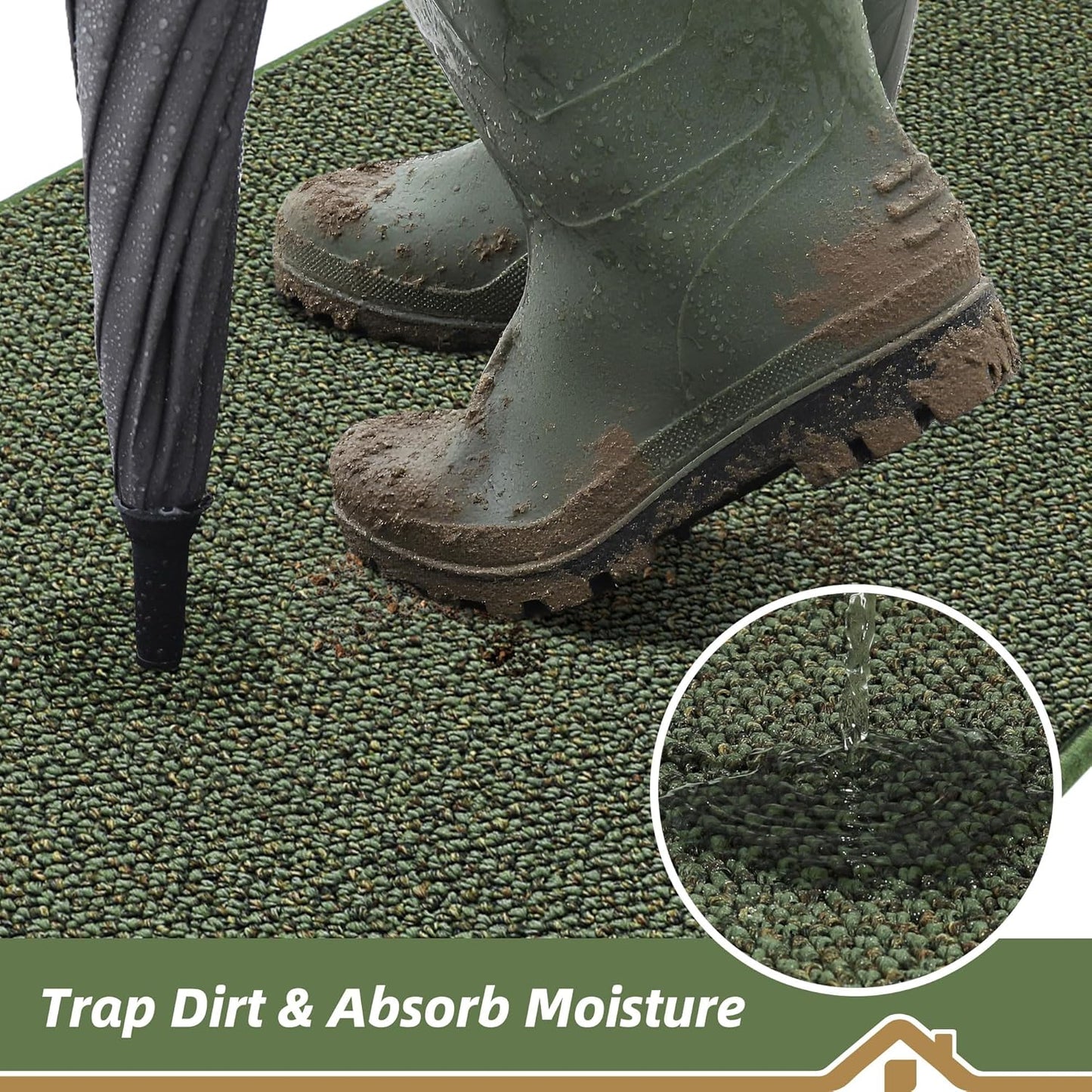 BEQHAUSE Dirt Trapper Door Mat 20" x 48", Non-Slip Washable Doormats Entrance Mat, Dirt Resistant and Absorbent Welcome Mat, Low Profile Floor Mats for Front Back Door and Entryway, Green