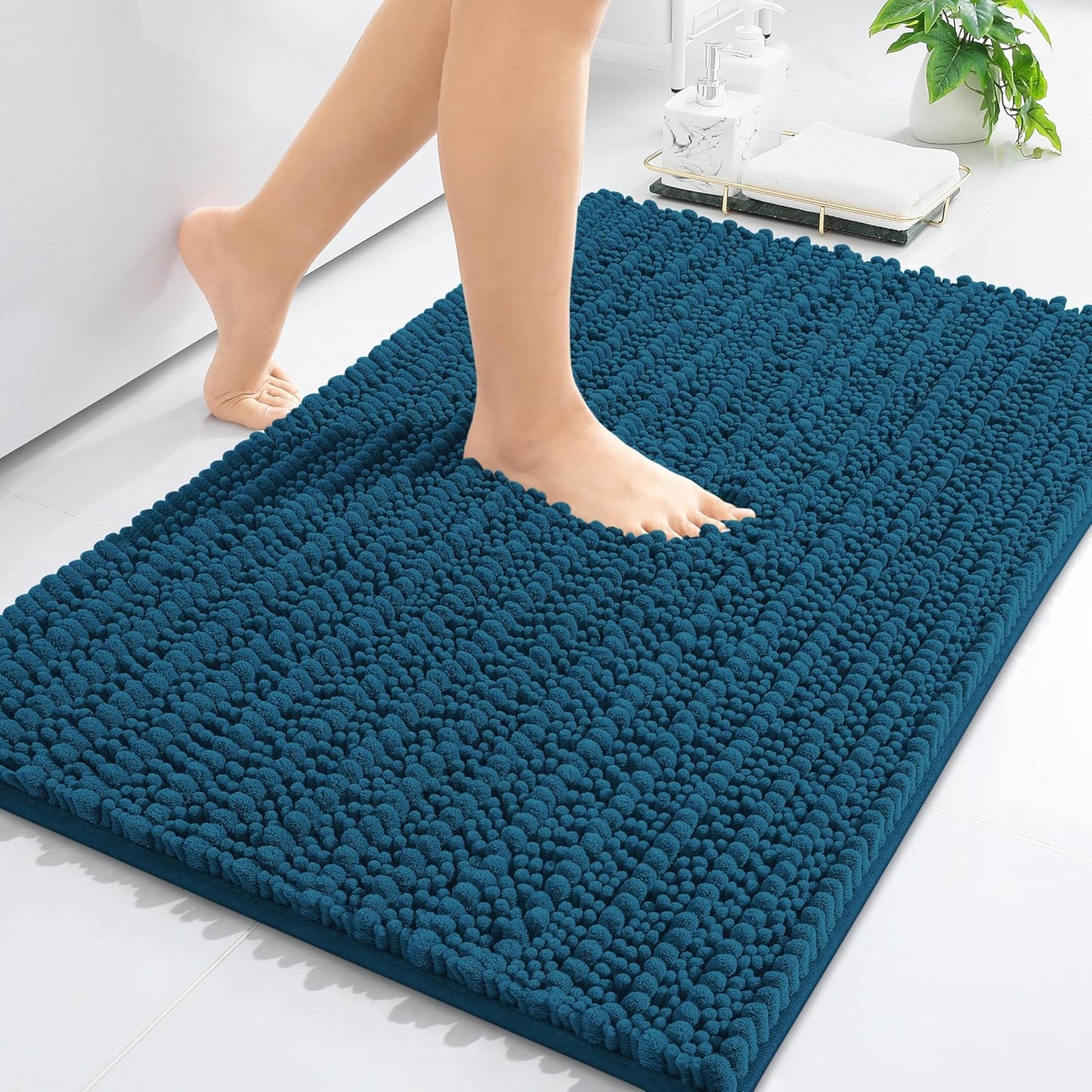Arotive Luxury Chenille Bathroom Rug Mat, Extra Soft Thick Absorbent Shaggy Bath Rugs, Non-Slip Machine Wash Dry, Plush Bath Mats for Bathroom, Shower and Tub, 30x20, Peacock Blue