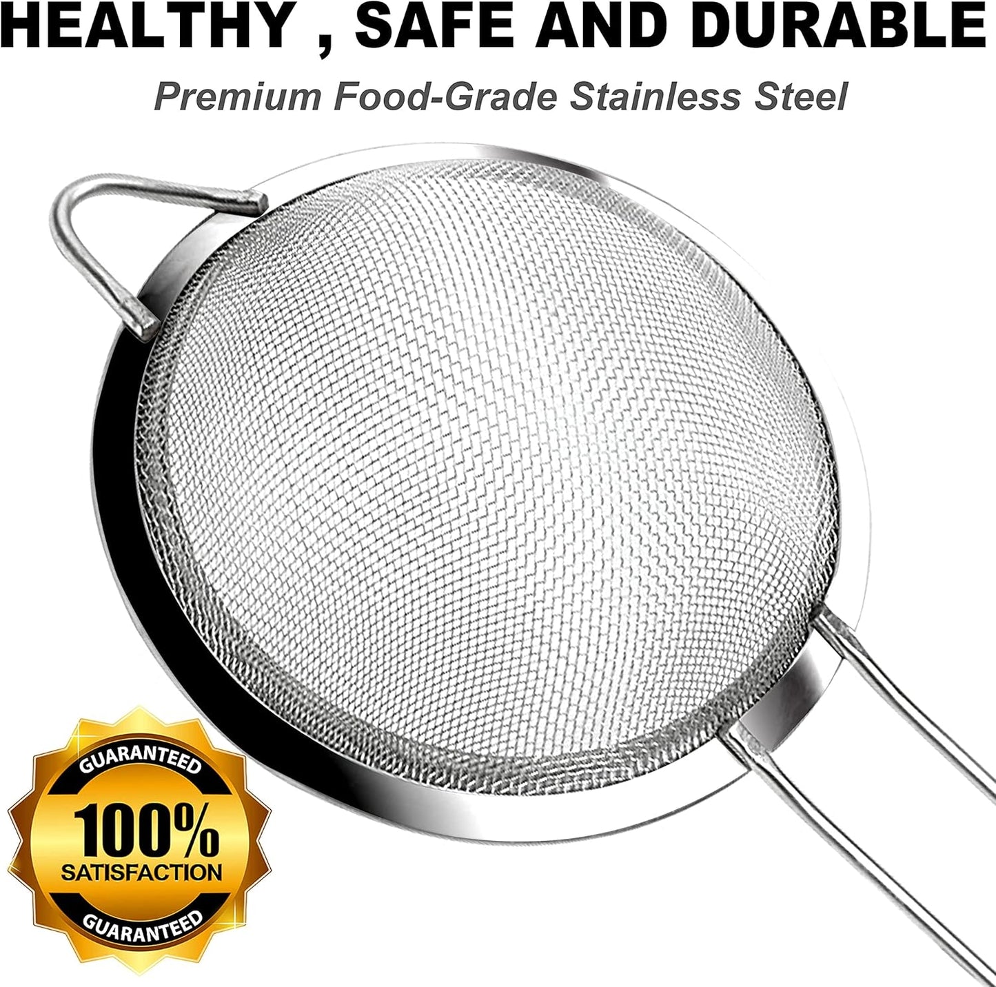 Anaeat Fine Mesh Strainers - Premium Stainless Steel Colander Sieve Sifters, with Durable Mesh and Sturdy Handle, Excellent for Sifting Dry ingredients, Flour, Pastas, Rice, Tea (9.45"）