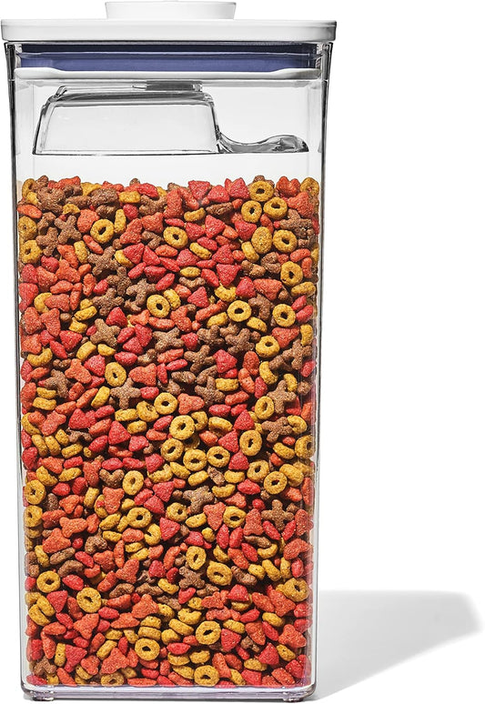 OXO Good Grips Pet POP Container ? 6.0 Qt/5.7 L with Half Scoop, Ideal for up to 6.5lbs of Dog Food or 4.5lbs of Cat Food, Airtight Dog and Cat Food Storage Container, BPA Free, Clear