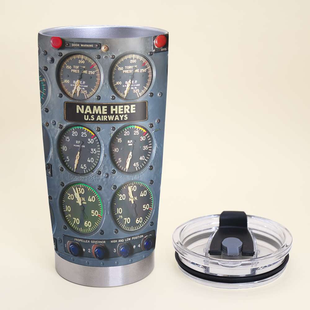 Custom Name Gifts for Pilot Tumbler Cup with Flight Instruments Panel