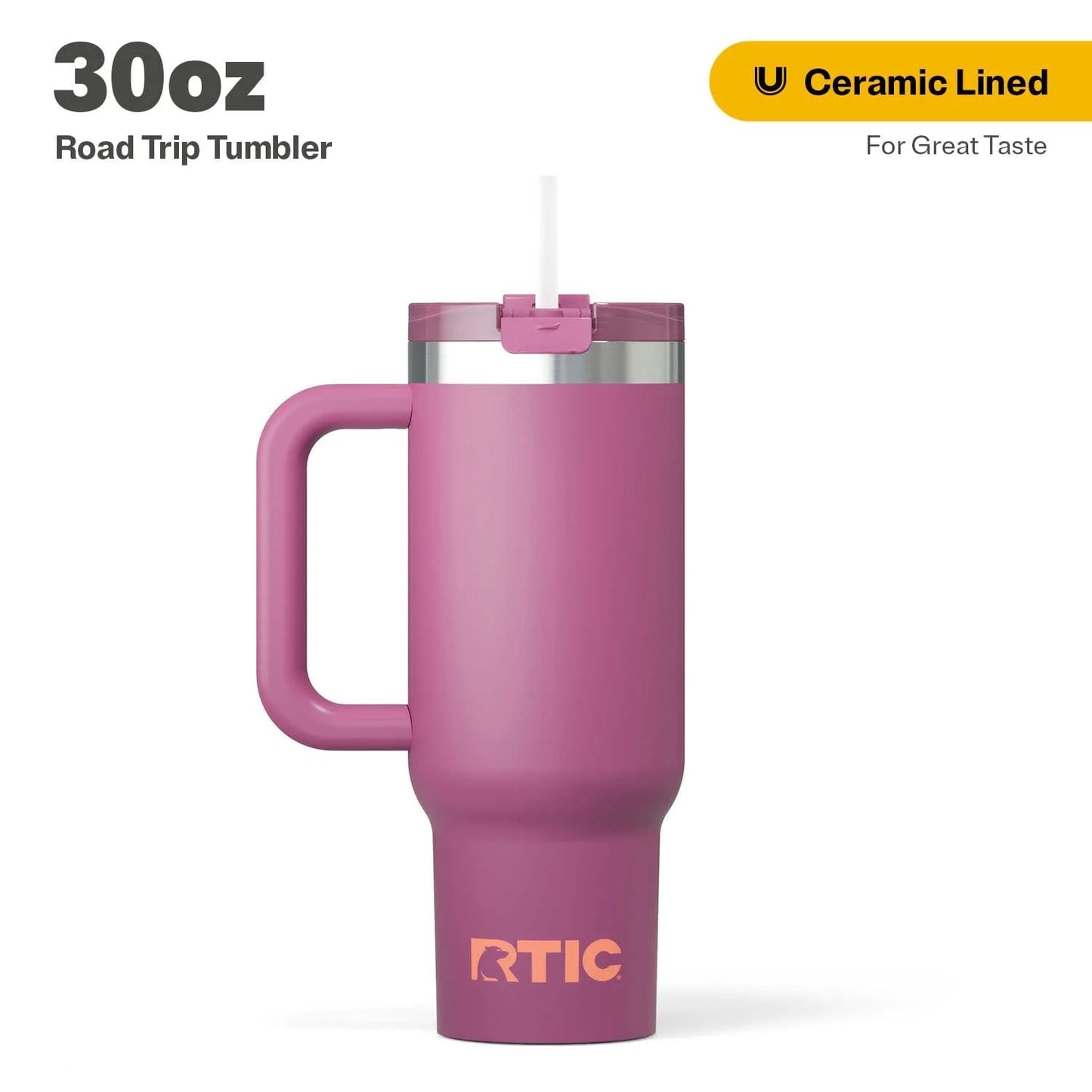 30 Oz Insulated Tumbler with Handle, Ceramic Lined, Leak-Resistant Straw Lid, Orchid, Road Trip Tumbler