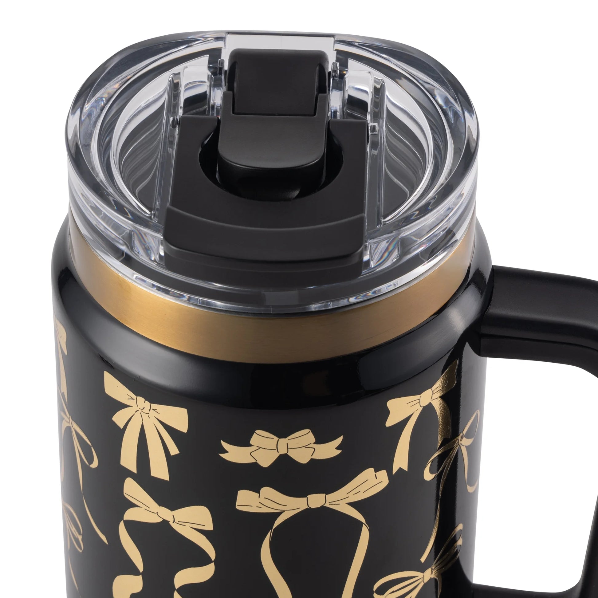 32 Fl Oz Stainless Steel Luna Tumbler with Handle and Dual Straw Lid, Black & Gold Bows