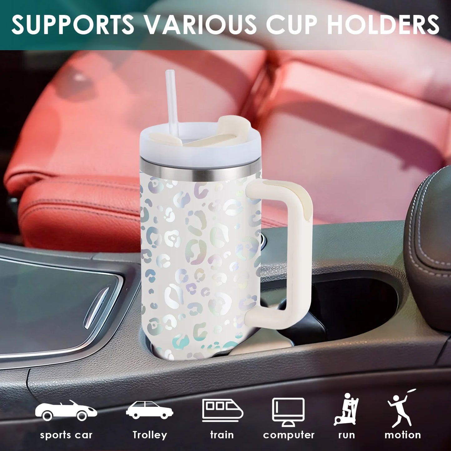 40 Oz Tumbler with Handle and Straw, Travel Mug for Car, 2-In-1 Lid Stainless Steel Tumblers