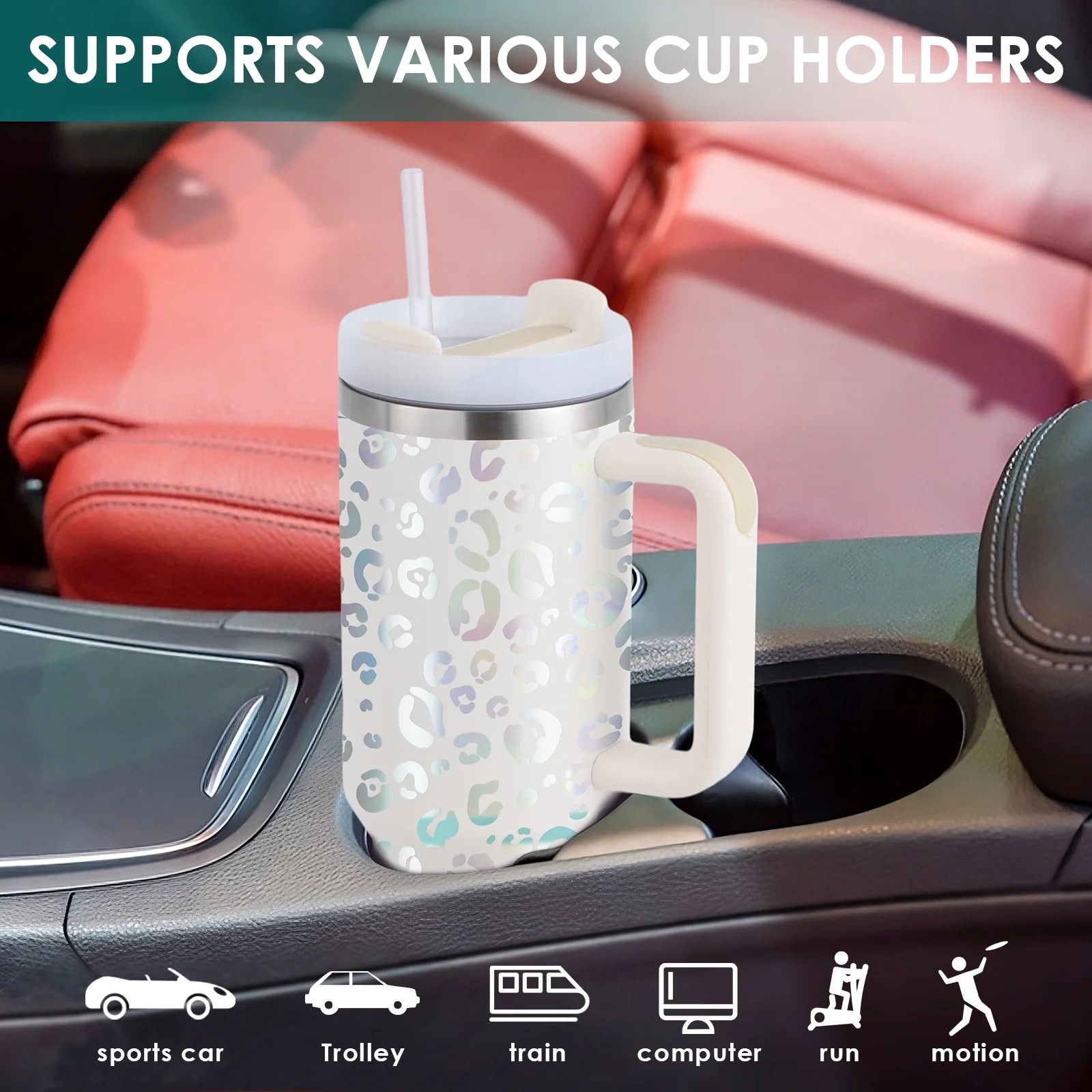 40 Oz Tumbler with Handle and Straw, Travel Mug for Car, 2-In-1 Lid Stainless Steel Tumblers