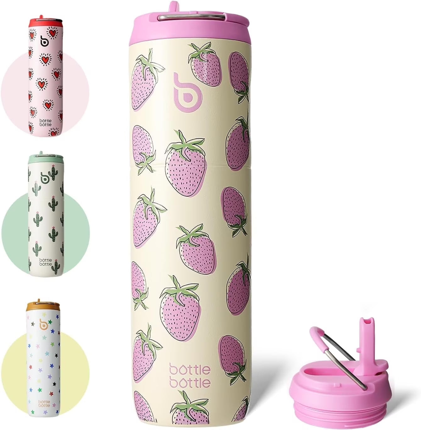 Insulated Water Bottle 24Oz with Straw Lid and Handle for Sports Travel Gym Stainless Steel Water Bottles Double-Wall Vacuum Metal Leak Proof Bpa-Free Light Sweet Berry