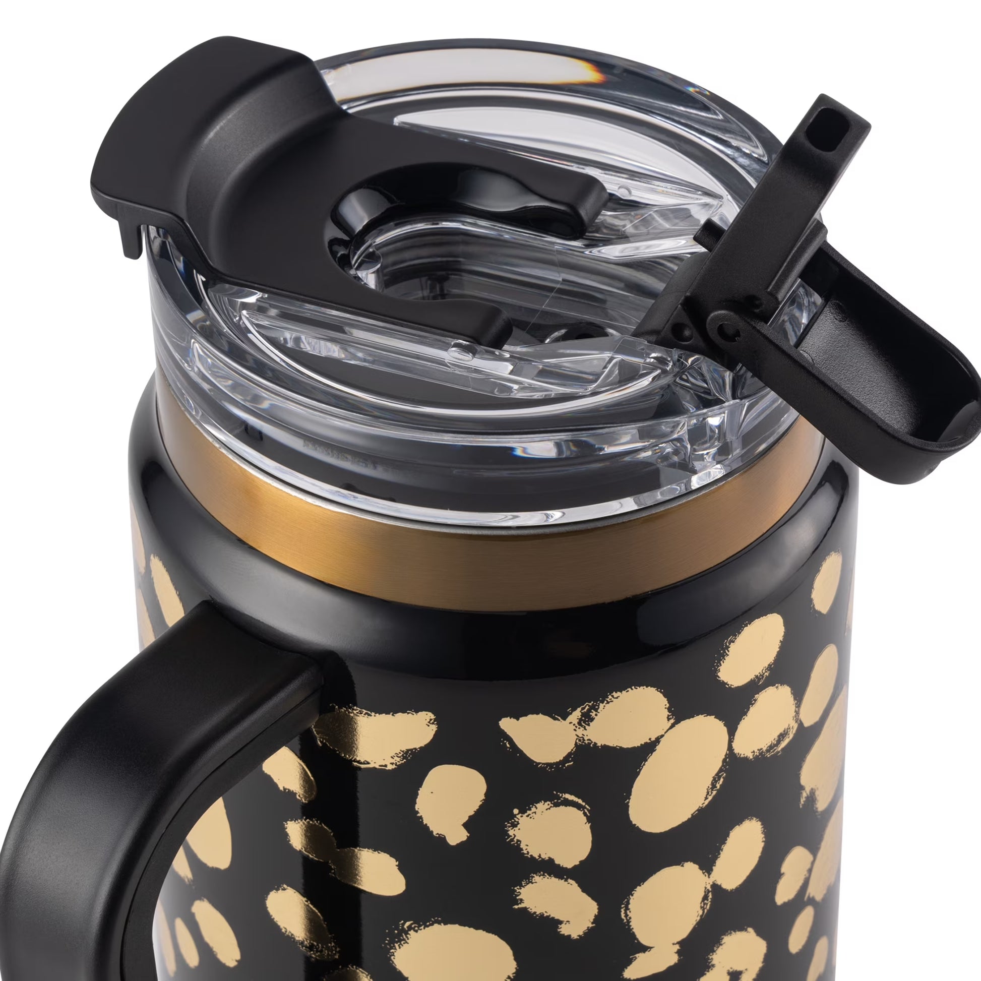 32 Fl Oz Stainless Steel Luna Tumbler with Handle and Dual Straw Lid, Black & Gold Dot