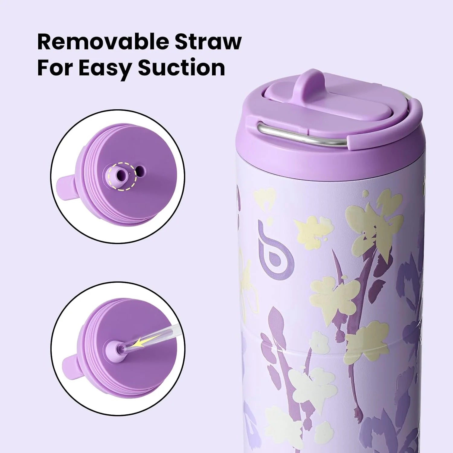 Insulated Water Bottle 24Oz with Straw Lid and Handle for Sports Travel Gym Stainless Steel Water Bottles Double-Wall Vacuum Metal Leak Proof Bpa-Free (Purple Grown)