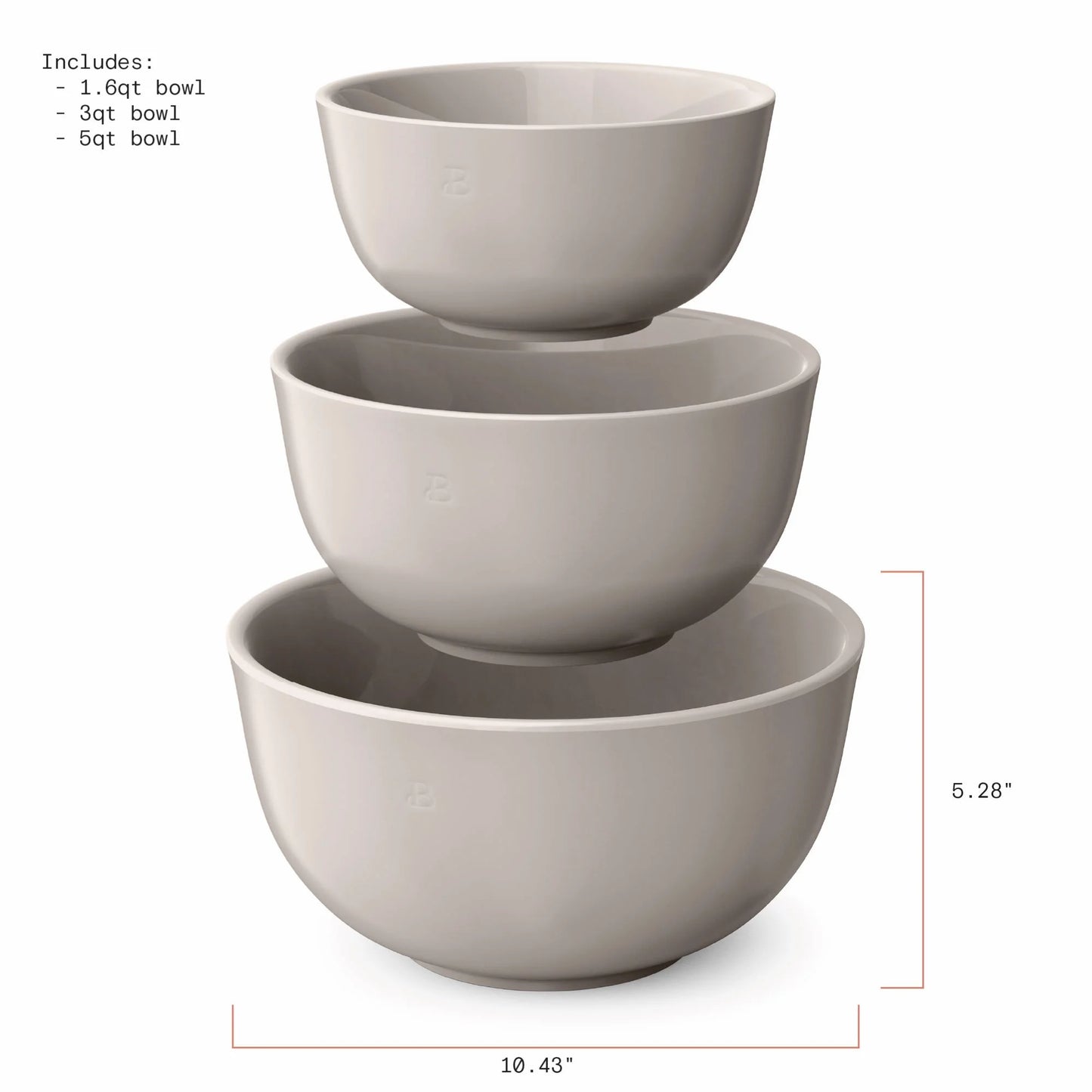 3-Piece Stoneware Nesting Mixing Bowl Set, Porcini Taupe by Drew Barrymore