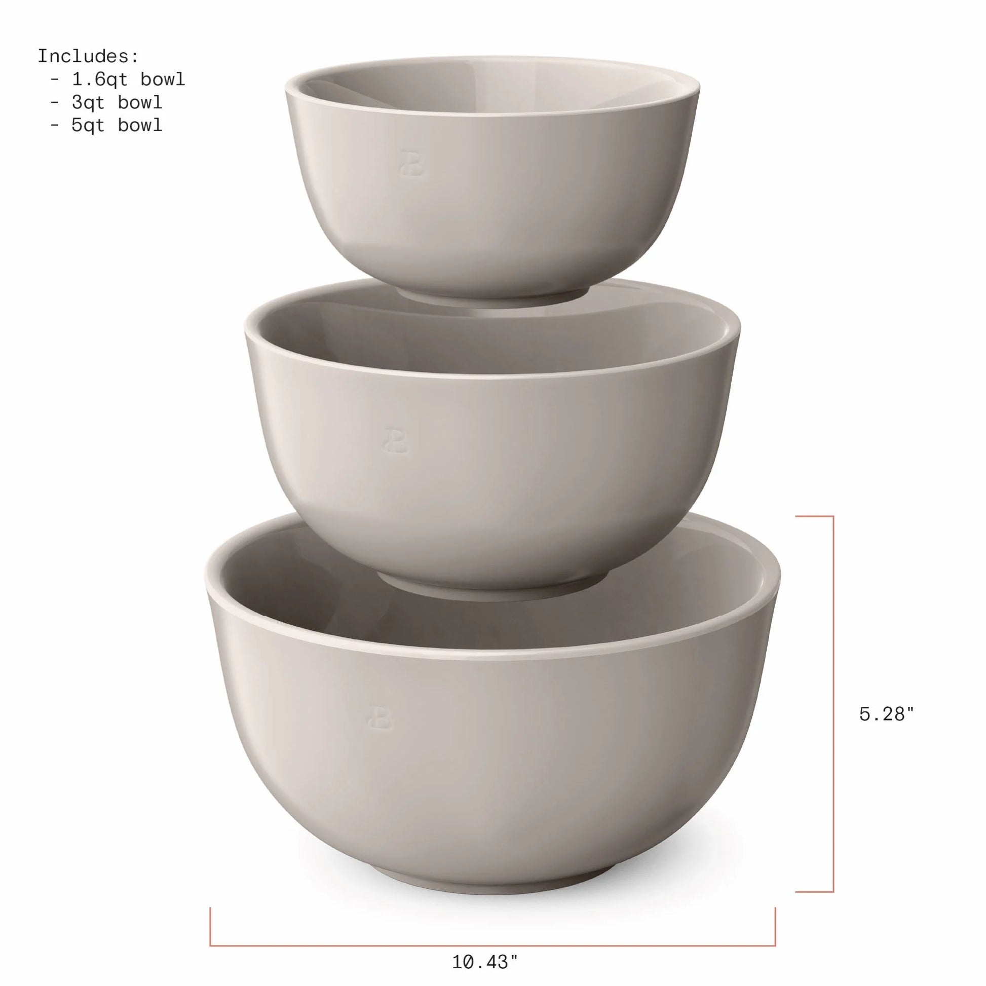 3-Piece Stoneware Nesting Mixing Bowl Set, Porcini Taupe by Drew Barrymore